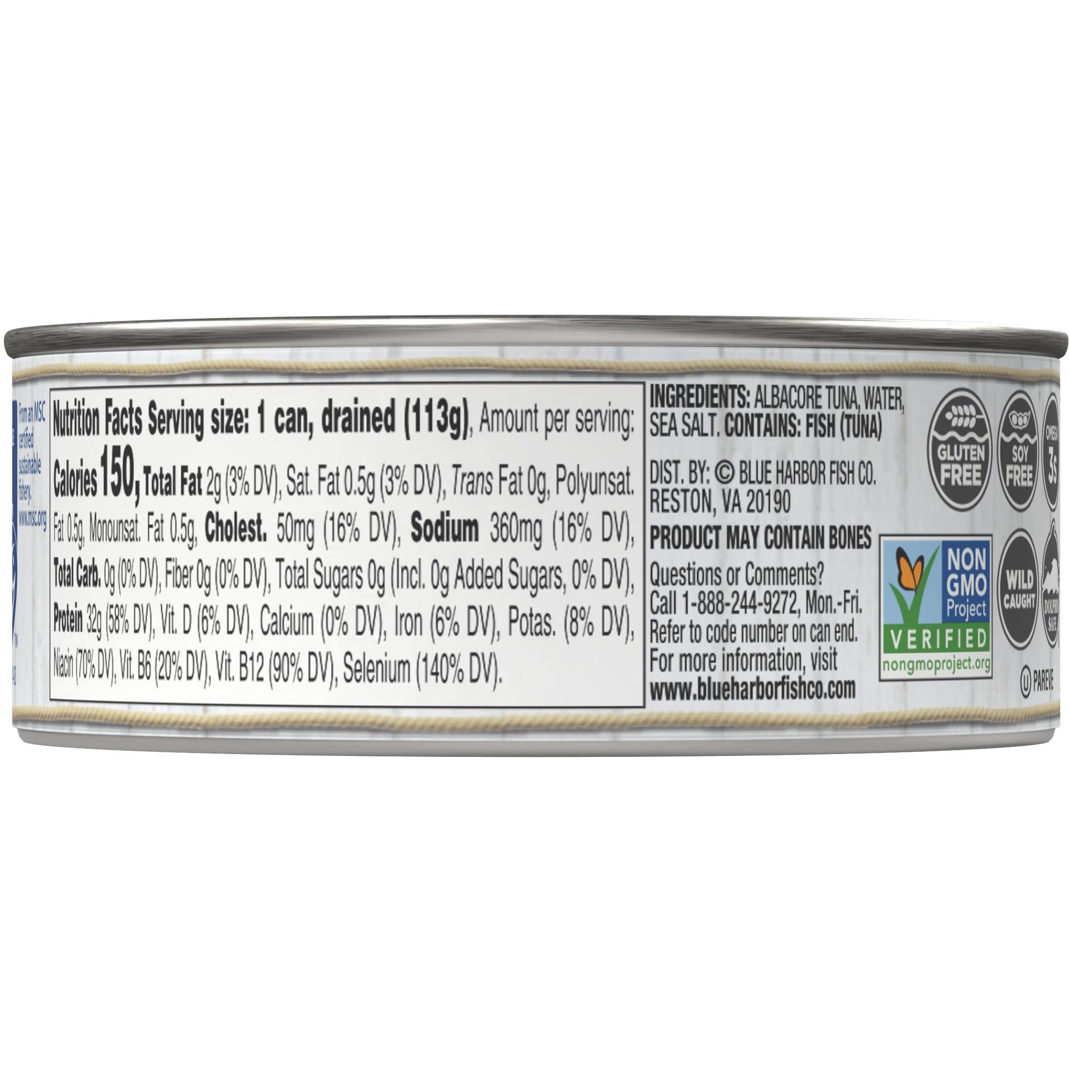 Blue Harbor Fish Co. Wild Albacore Solid White Tuna In Water With Sea Salt - 4.6 Oz Can (Pack Of 12)