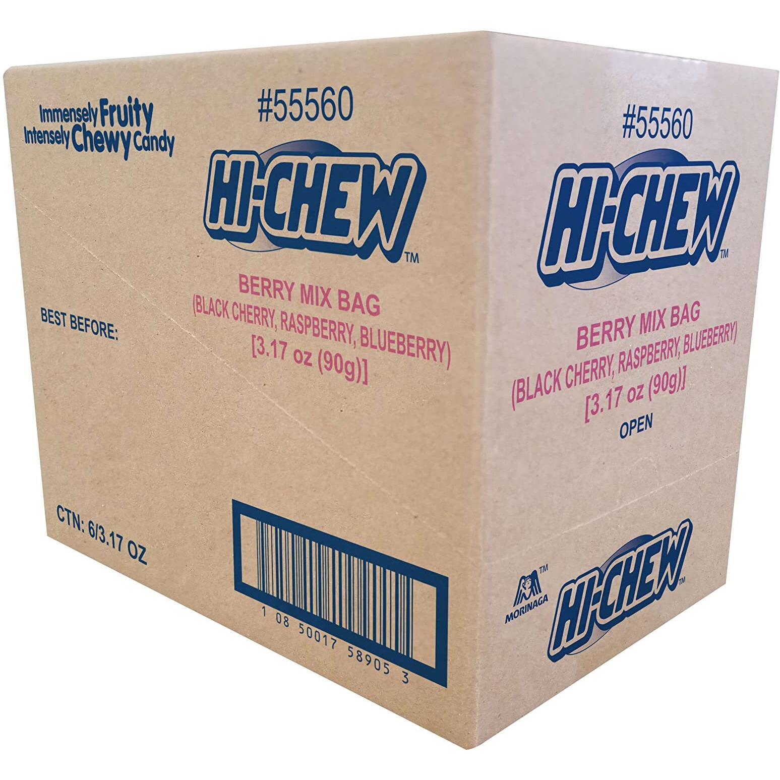 Hi-Chew Berry Mix, Pack Of 6 Bags, 3.17Oz Each | Blackberry Cherry Raspberry | Unique Fun Soft & Chewy Taffy Candy | Immensely Juicy Fruit Flavors | Individually Wrapped For Sharing