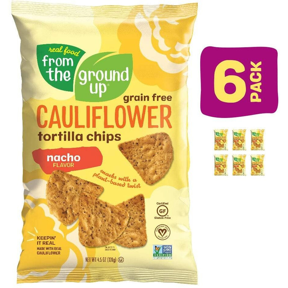 Real Food From The Ground Up Cauliflower Tortilla Chips - 6Count, 4.5 Oz Bags (Nacho)