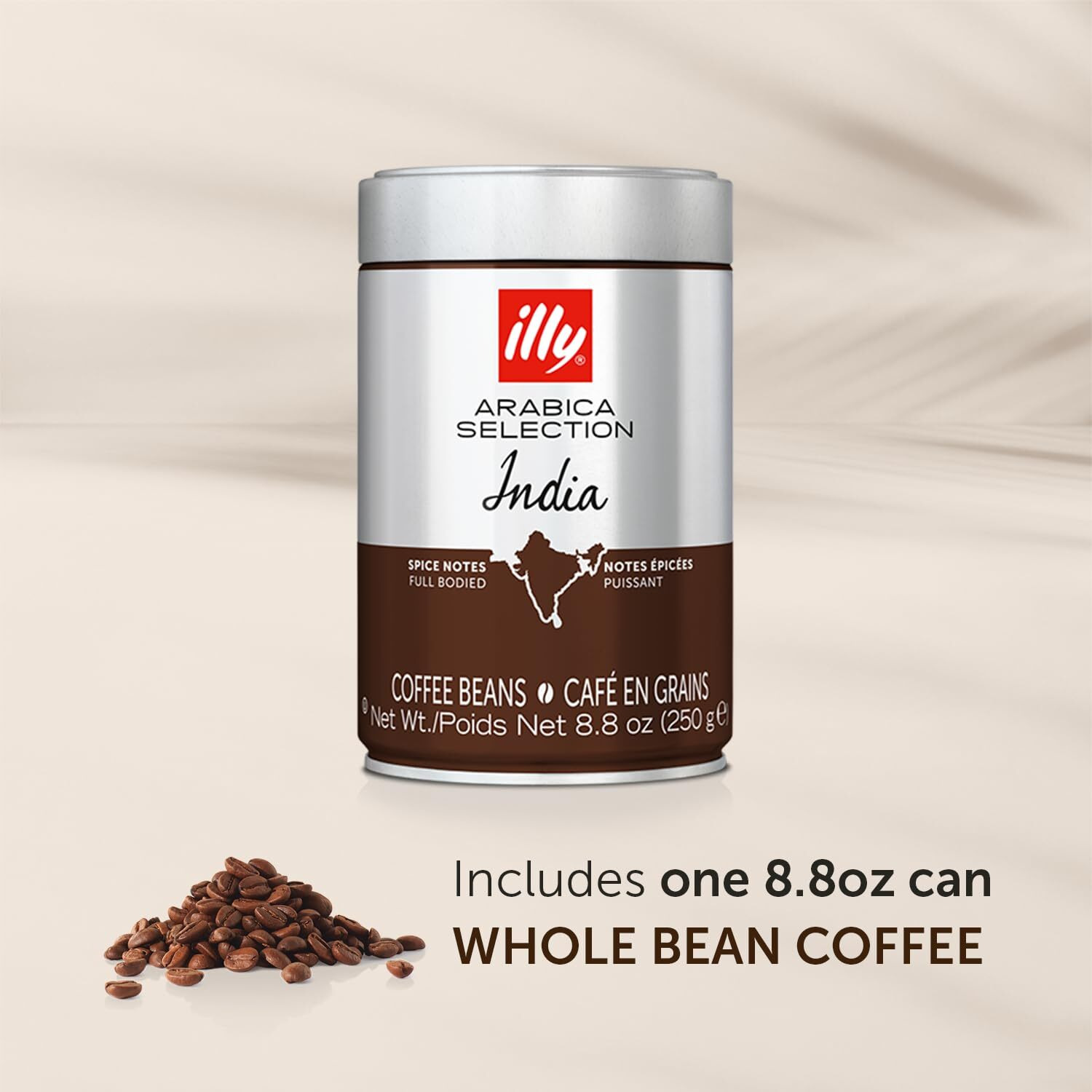 Illy Whole Bean Coffee - Perfectly Roasted Whole Coffee Beans - India Dark Roast - With Notes Of Black Pepper & Extra-Dark Chocolate - Full-Bodied - 100% Arabica Coffee - No Preservatives - 8.8 Ounce