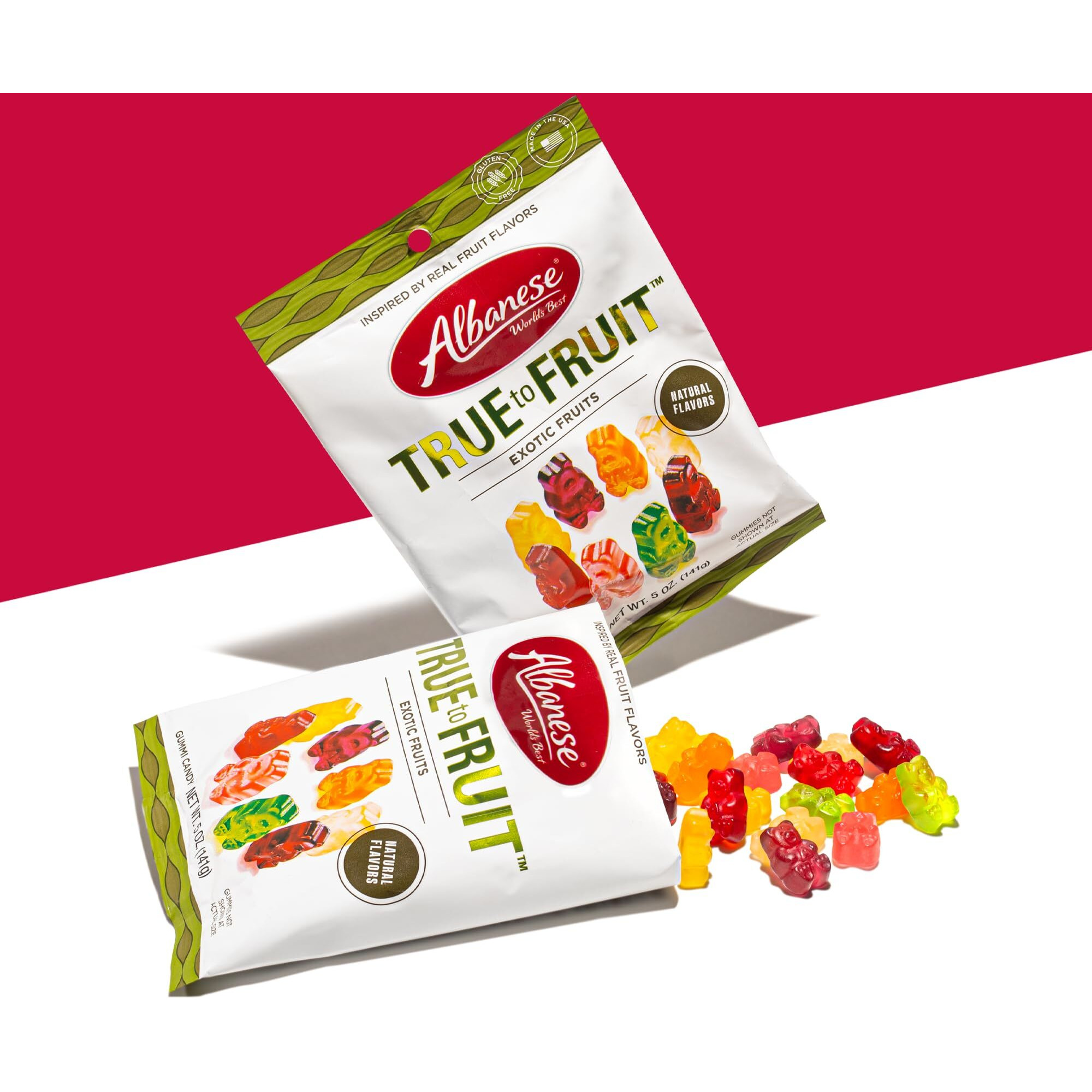 Albanese World's Best True To Fruit - Exotic Fruits Gummies, 5Oz Bag Of Candy (Pack Of 12), Individually Wrapped Soft & Chewy Candy Snacks
