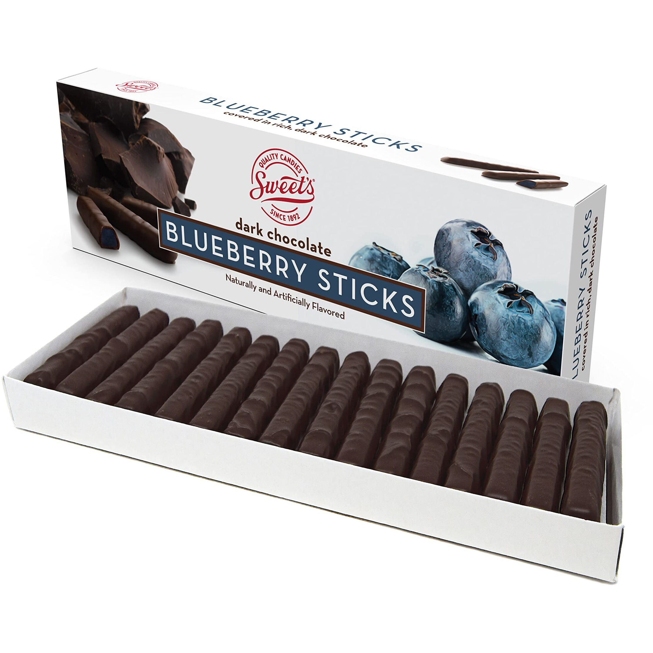 Sweet Candy Dark Chocolate Blueberry Sticks - Chocolate Covered Candy - Blueberry Flavor With Dark Chocolate Coating - Old Fashioned Sweet Treat - One (1) 10.5Oz Box