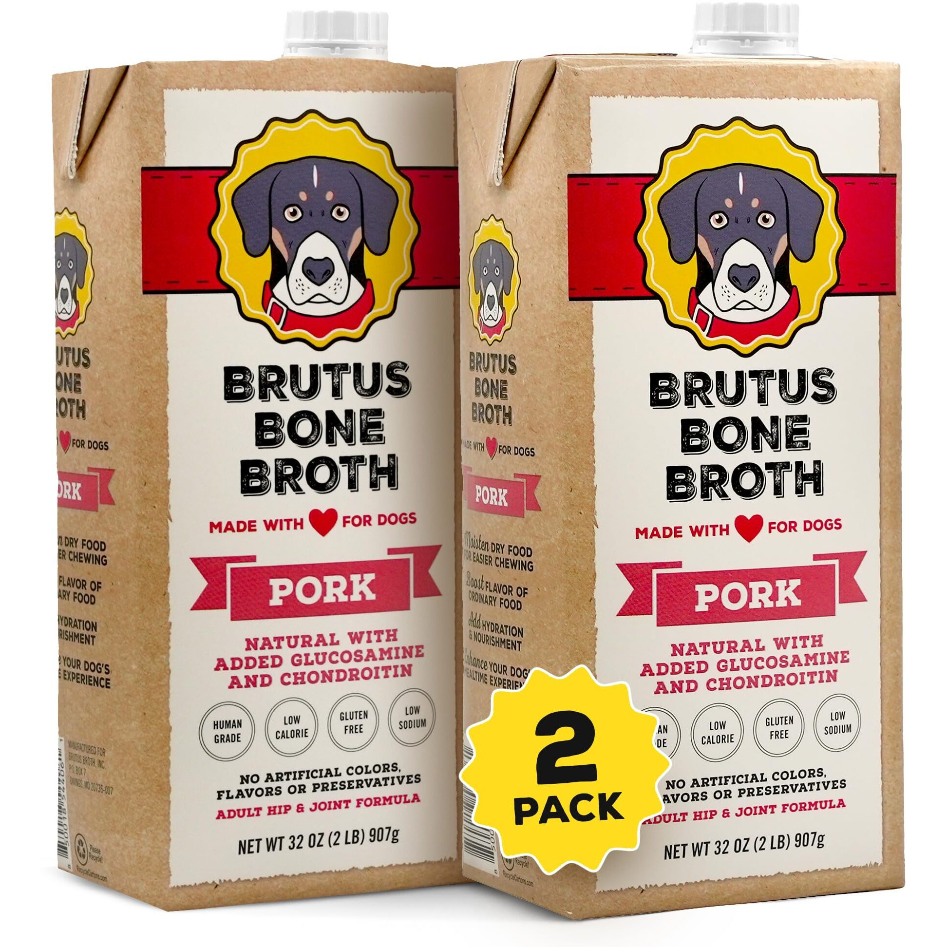 Brutus Bone Broth For Dogs | All Natural | Made In Usa | Glucosamine & Chondroitin For Healthy Joints | Human Grade Ingredients | Hydrating Dog Food Topper, Gravy & Treat (Pork)