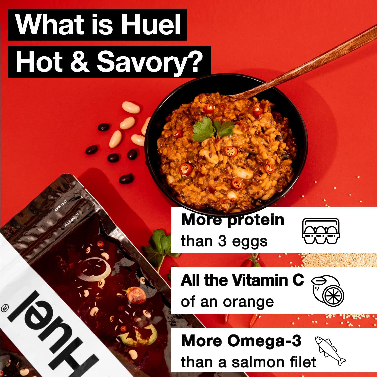 Huel Hot And Savory Instant Meal Replacement - Mexican Chili - 14 Scoops Packed With 100% Nutritionally Complete Food, Including 23G Of Protein, 14G Of Fiber, And 27 Vitamins And Minerals
