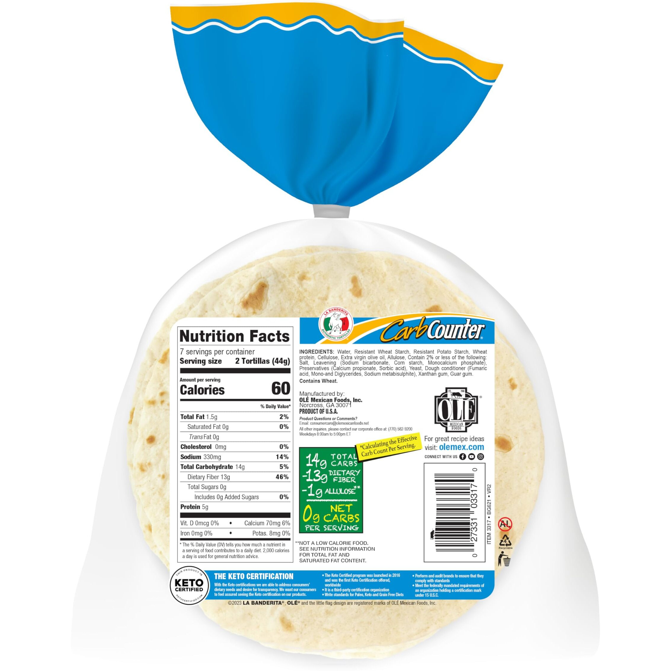 La Banderita Carb Counter Street Taco | 4.5"" Size Flour Tortillas |Zero Net Carbs |Keto Certified | 10.8 Oz.| 14 Tortillas (Pack Of 4)