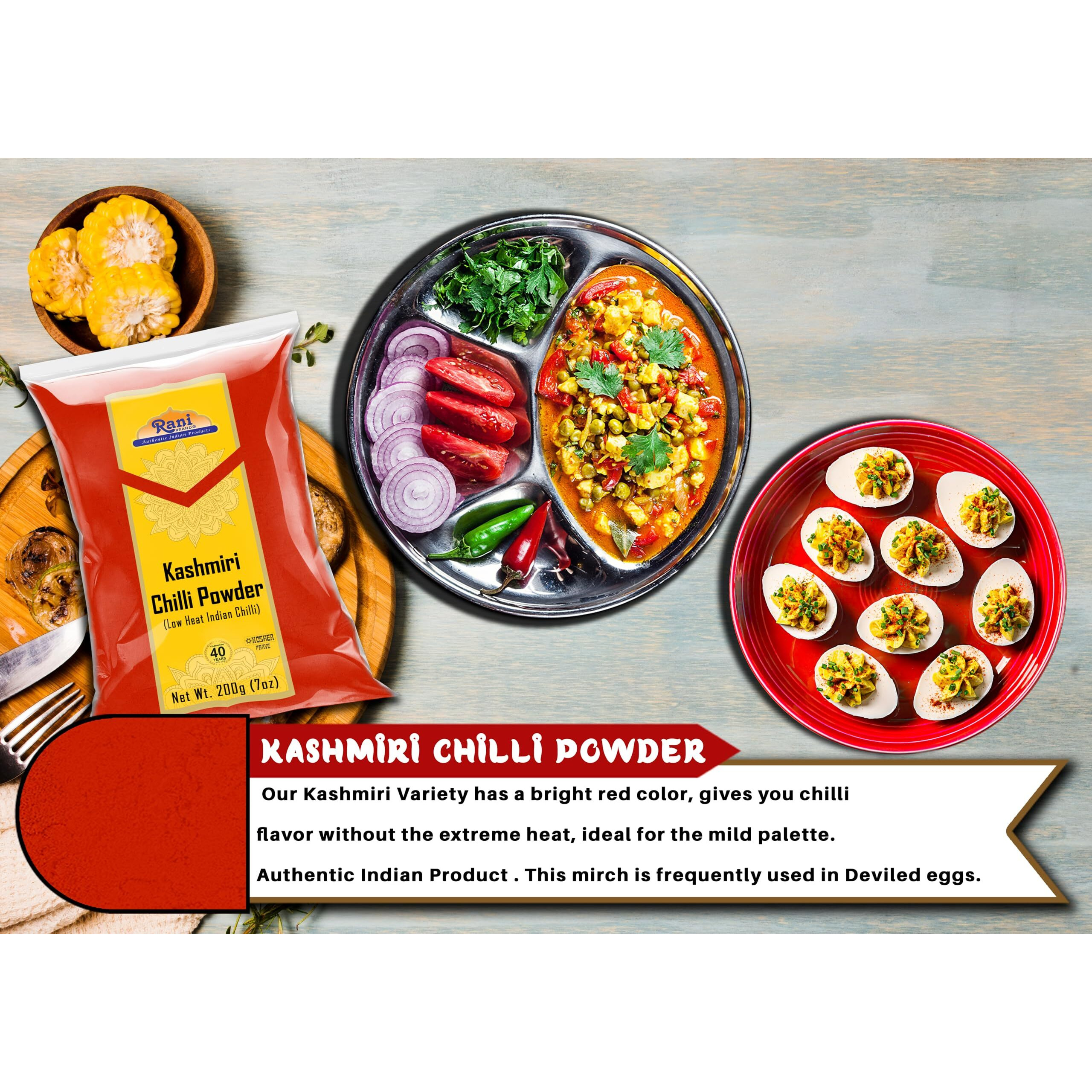 Rani Kashmiri Chilli Powder (Deggi Mirch, Low Heat) Ground Indian Spice 7Oz (200G) ~ All Natural, Salt-Free | Kosher | Vegan | No Colors | Gluten Friendly | Perfect For Deviled Eggs & Other Low Heat Dishes