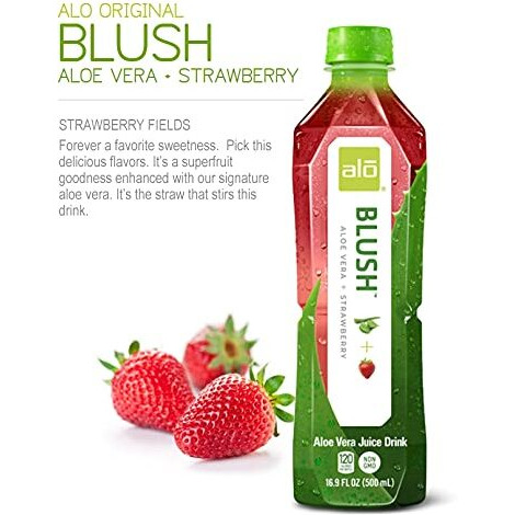 Alo Aloe Vera Juice Drink | Blush - Aloe Vera + Strawberry | 16.9 Fl Oz, Pack Of 12 | Plant-Based Drink With Real Aloe Pulp