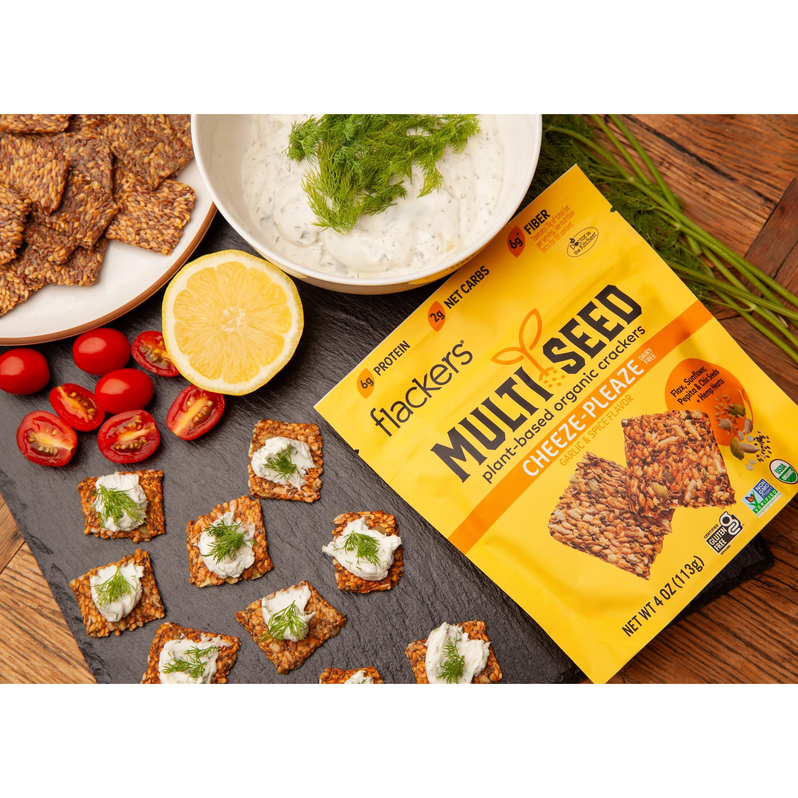 Flackers Organic Cheeze-Pleaze Multi-Seed Crackers, 4 Ounce 1-Pack, Gluten Free, Non Gmo, Vegan, Keto Snack, 6G Protein, 6G Fiber, 2G Net Carbs