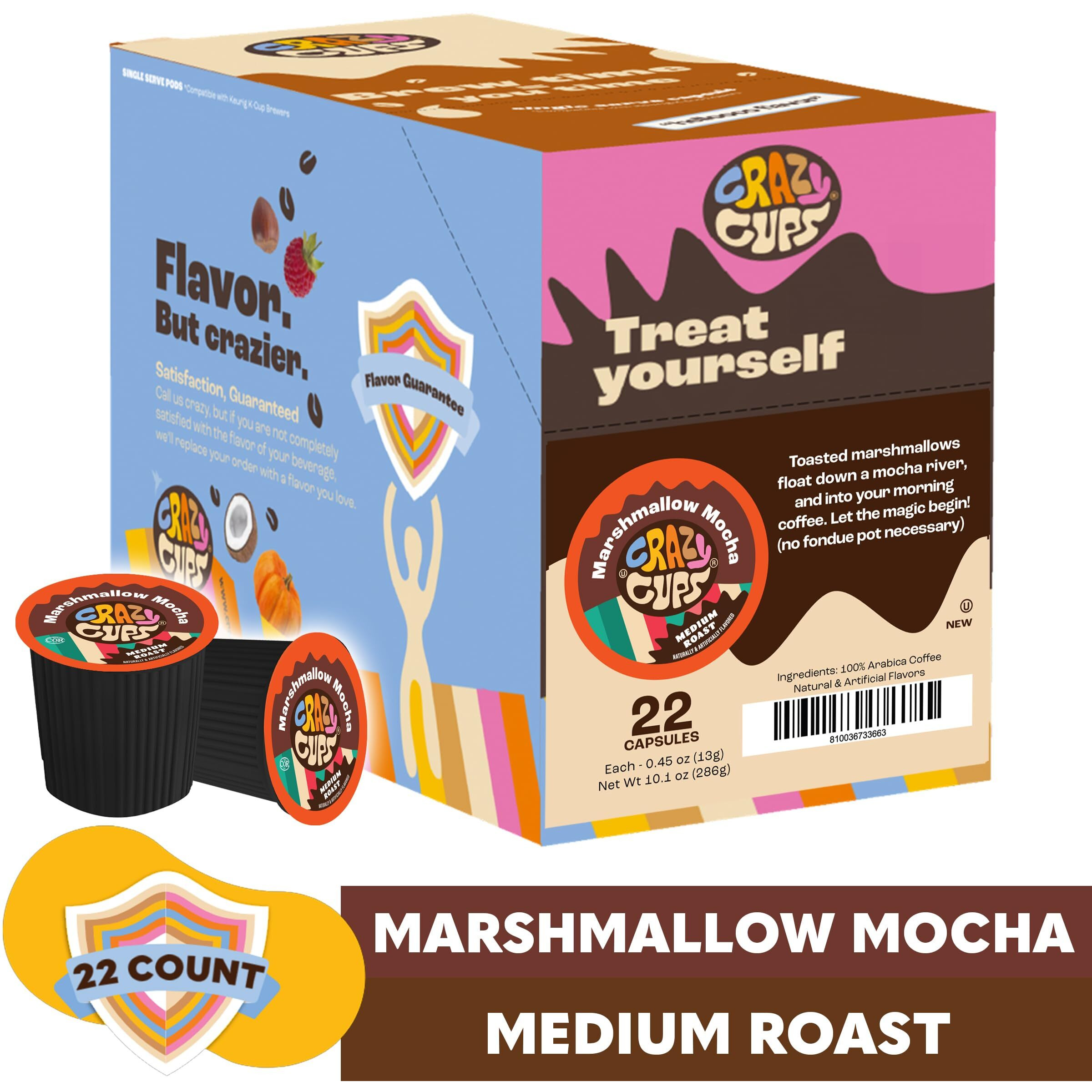 Crazy Cups Flavored Marshmallow Mocha Chocolate Coffee, Single Serve For Keurig K Cups Machines, Hot Or Iced, Medium Roast In Recyclable Pods, 22 Count (Pack Of 1)