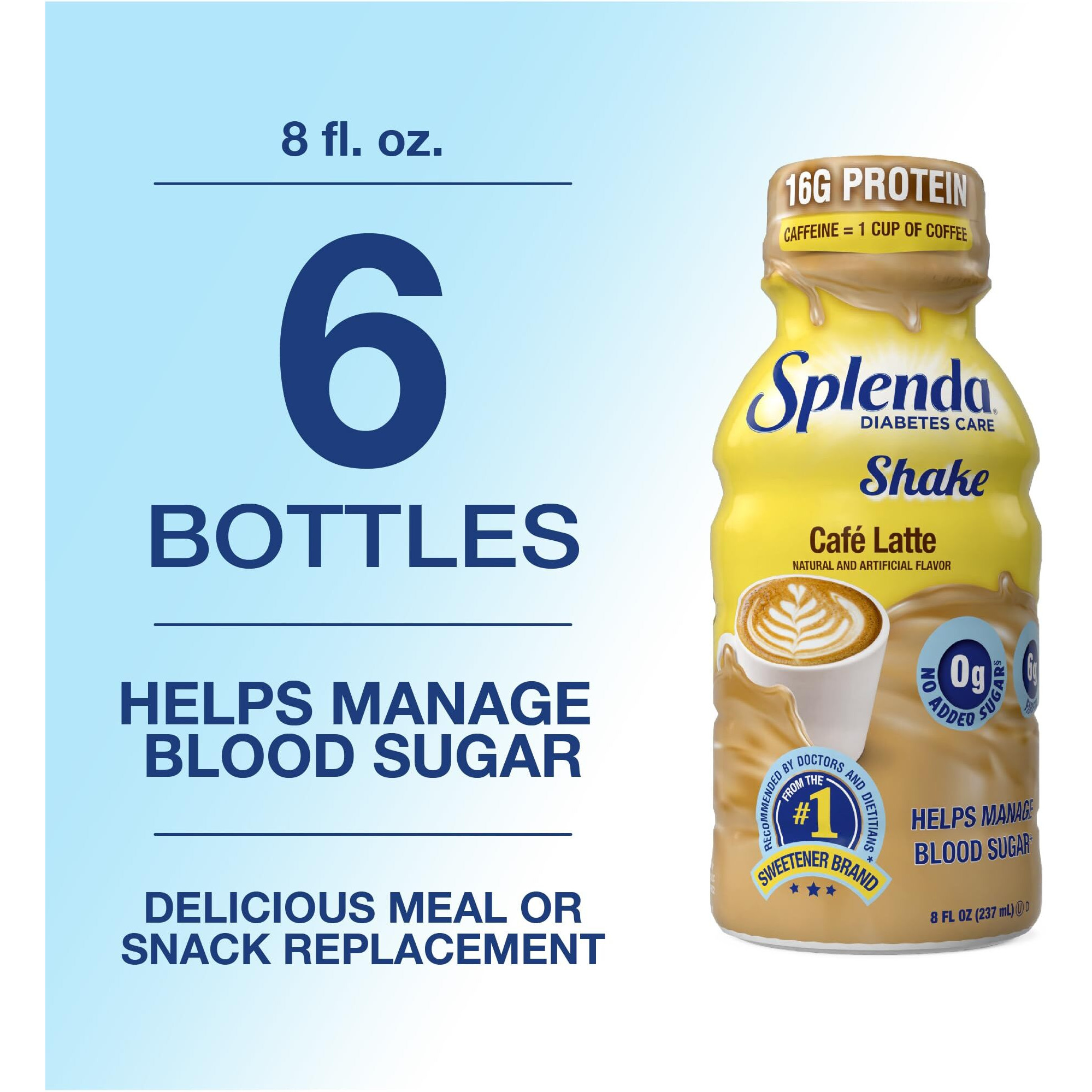Splenda Diabetes Care Shakes - Meal Replacement Shake, 8 Fluid Ounces Per Bottle (Caf   Latte, 6 Pack)