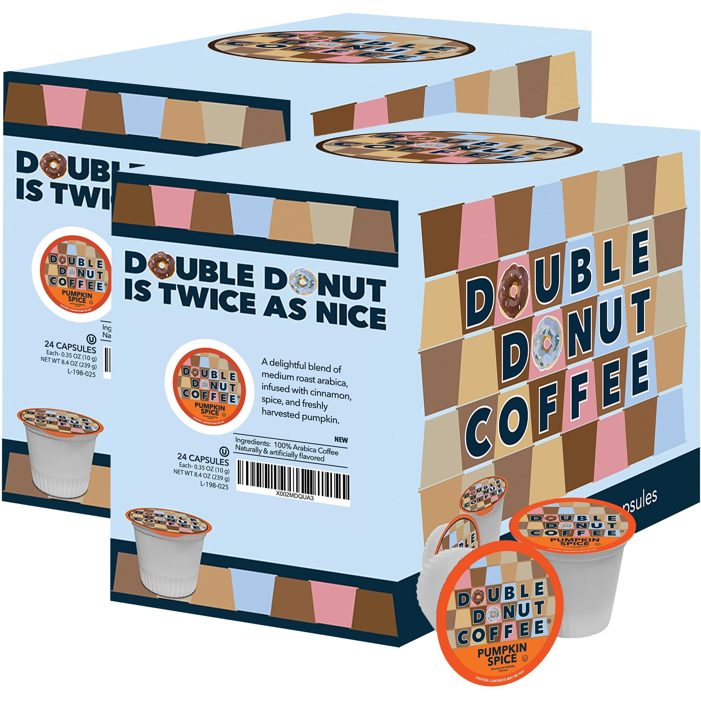 Double Donut Pumpkin Spice Coffee Pods, Single Serve Coffee For Keurig K Cups Machines, Medium Roast Pumpkin Coffee Pods, 48 Count