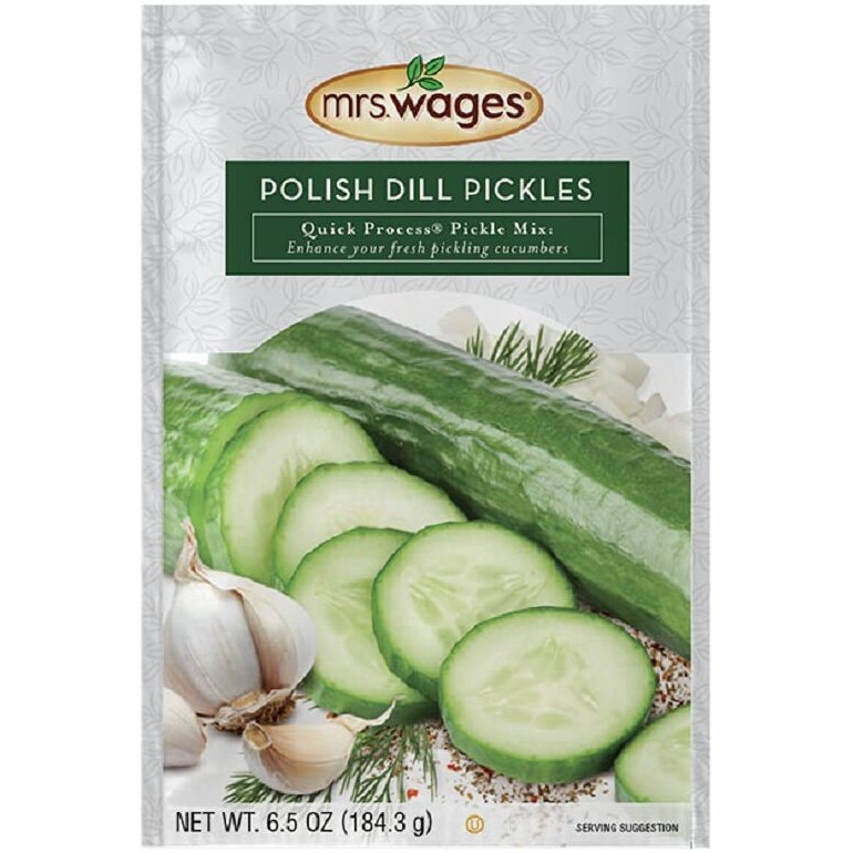 Mrs. Wages Polish Dill Pickles Quick Process Mix, Quick And Easy, Simple-To-Use, Simple Homemade Pickles, Traditional Pickle Flavoring, 6.5 Oz Packet (Value Pack Of 6)