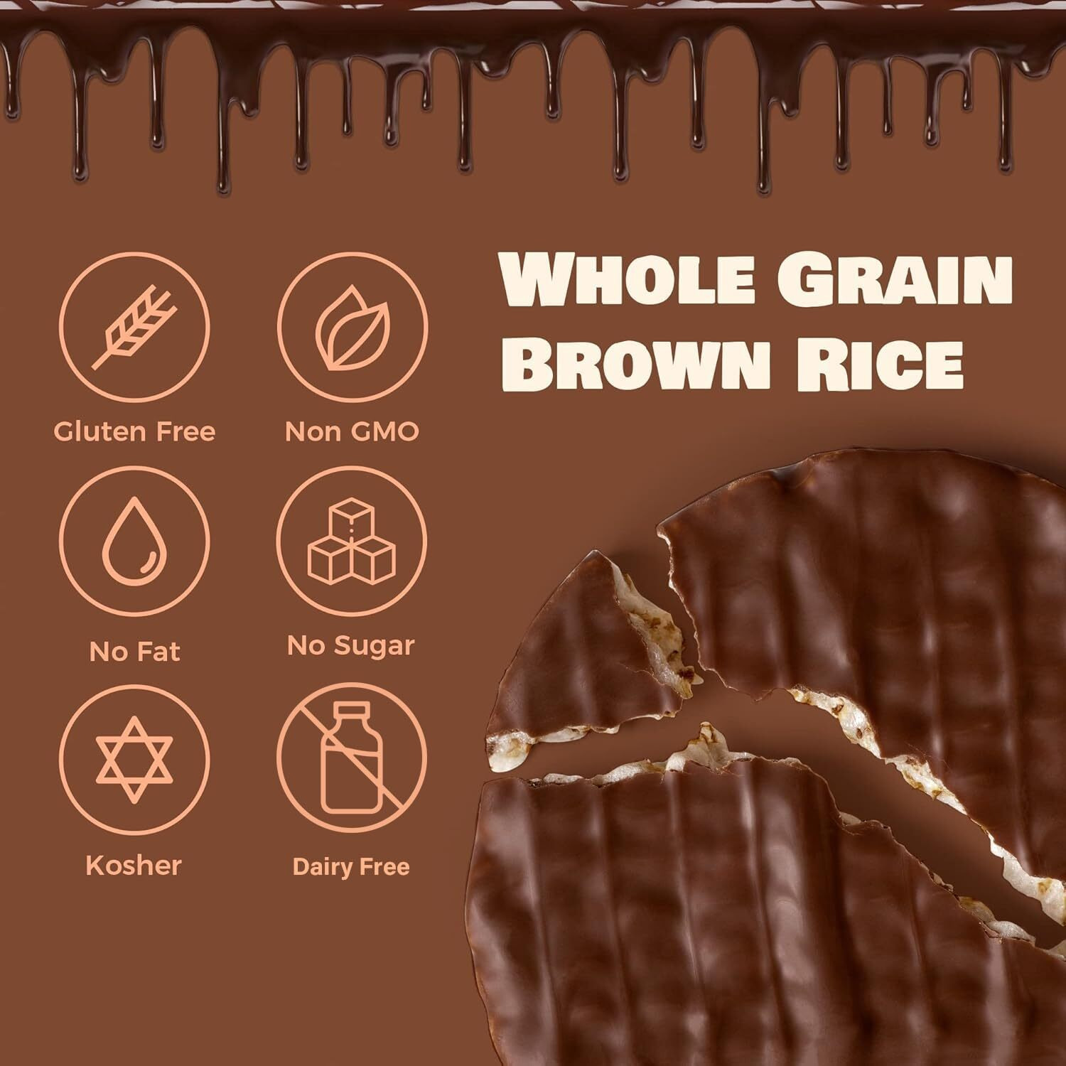 Liebers Dark Chocolate Rice Cakes, Kosher Certified Dairy Free, Gluten Free Snack (Dark Chocolate) Pack Of 8