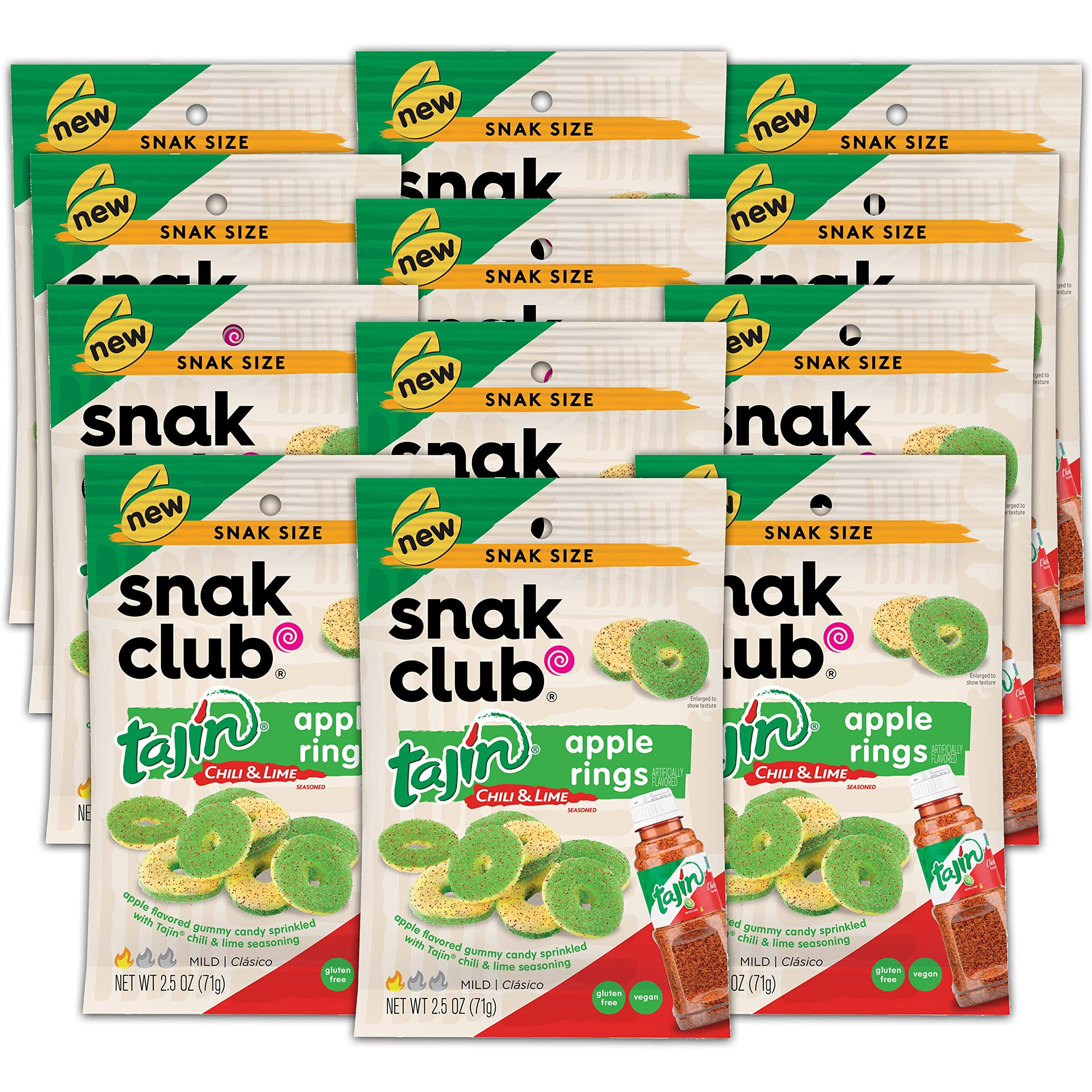 Snak Club Tajin Apple Rings, Sweet & Tasty Gummy Snacks, 2.5Oz Snack Size, 12 Count