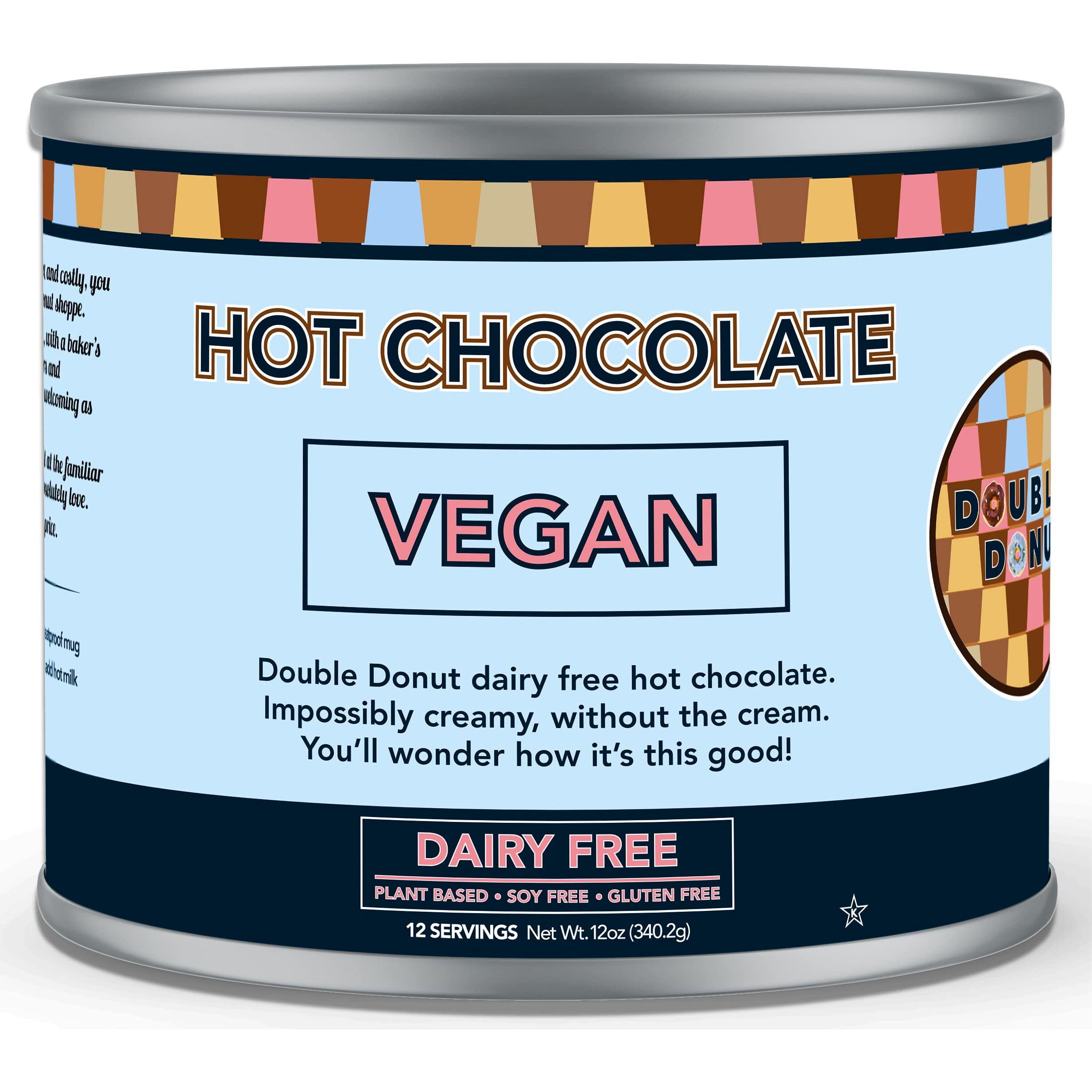 Double Donut Dairy Free Hot Chocolate Mix, Non Dairy Instant Vegan Hot Chocolate Mix, 12 Ounce