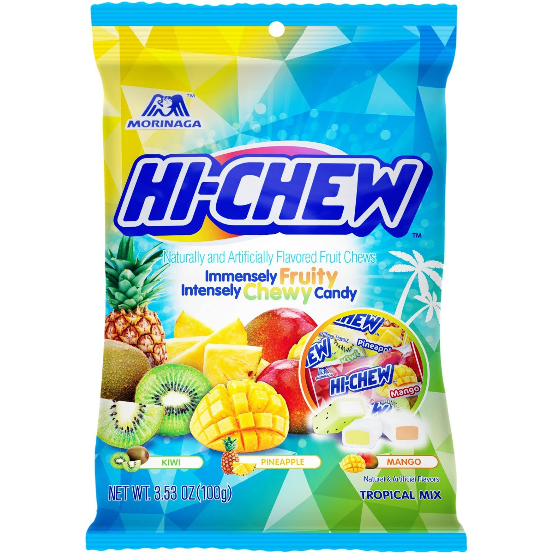 Hi-Chew Tropical Mix, 6 Bags, 3.53Oz Each, Kiwi Pineapple Mango Taffy Candy