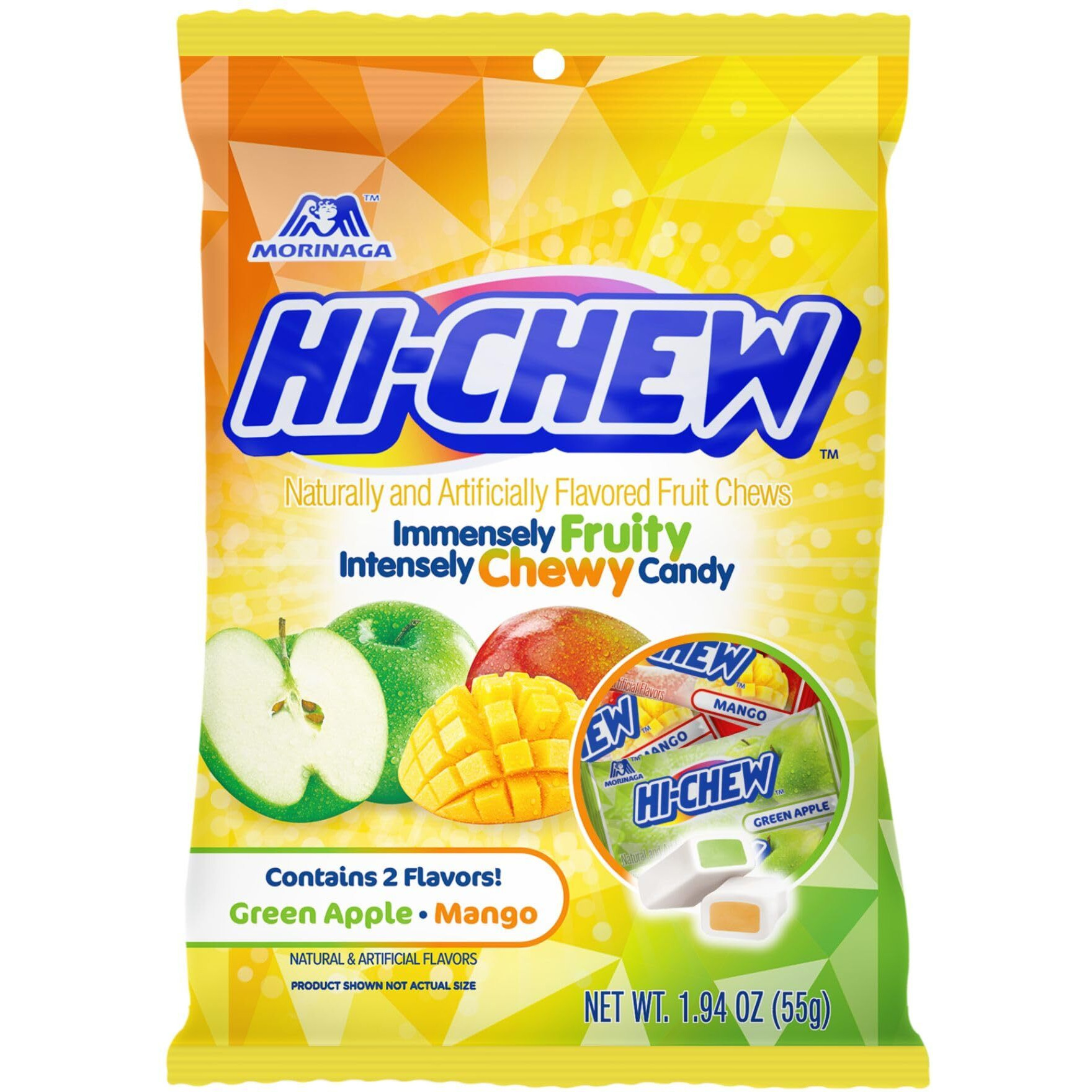 Hi-Chew Green Apple & Mango Mix, Pack Of 8 Bags, 1.94Oz Each - Green Apple & Mango, Unique Fun Soft & Chewy Taffy Candy - Immensely Juicy Fruit Flavors - Individually Wrapped For Sharing
