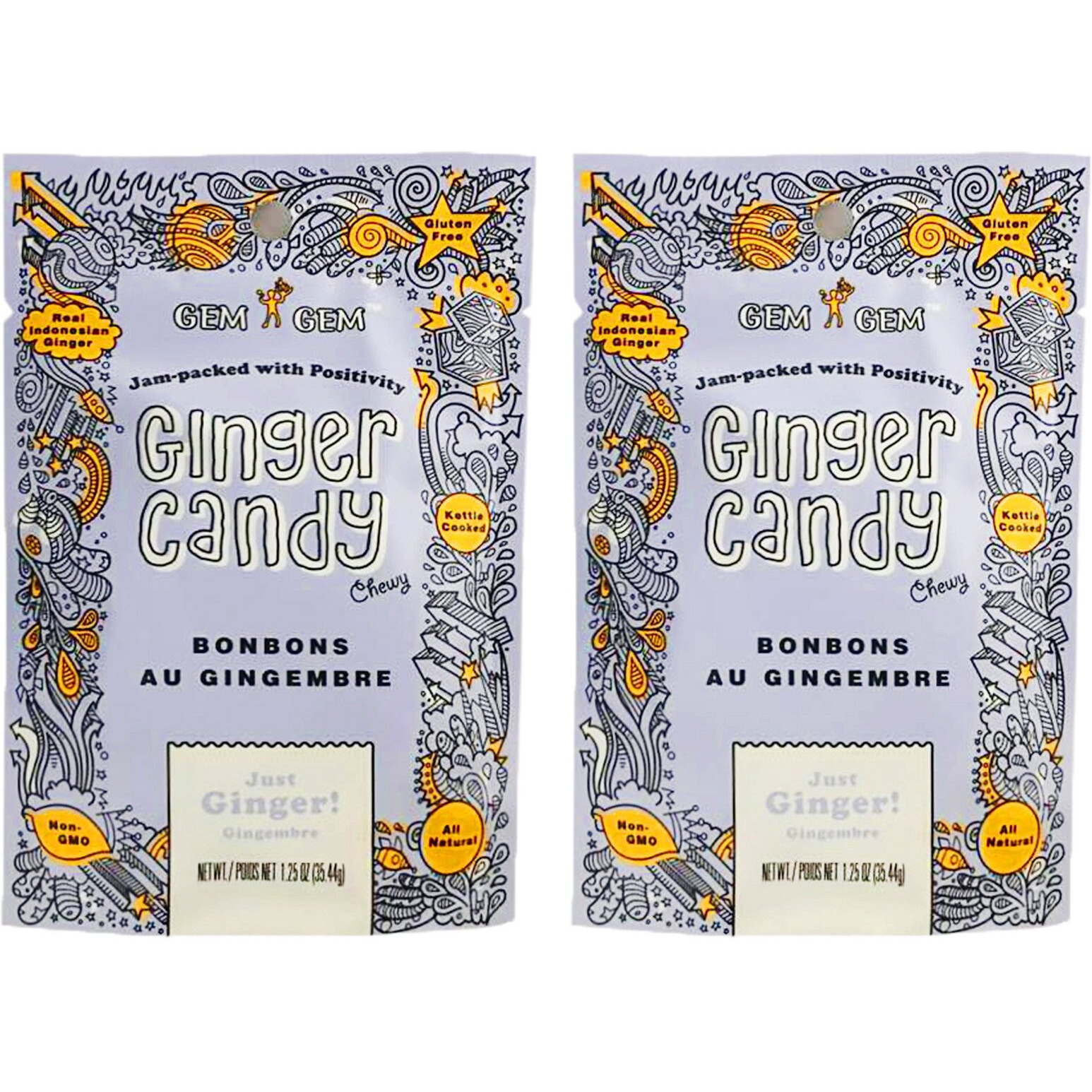 Gem Gem All Natural Chewy Ginger Candy 35.44G (Pack Of 2) (Ginger)