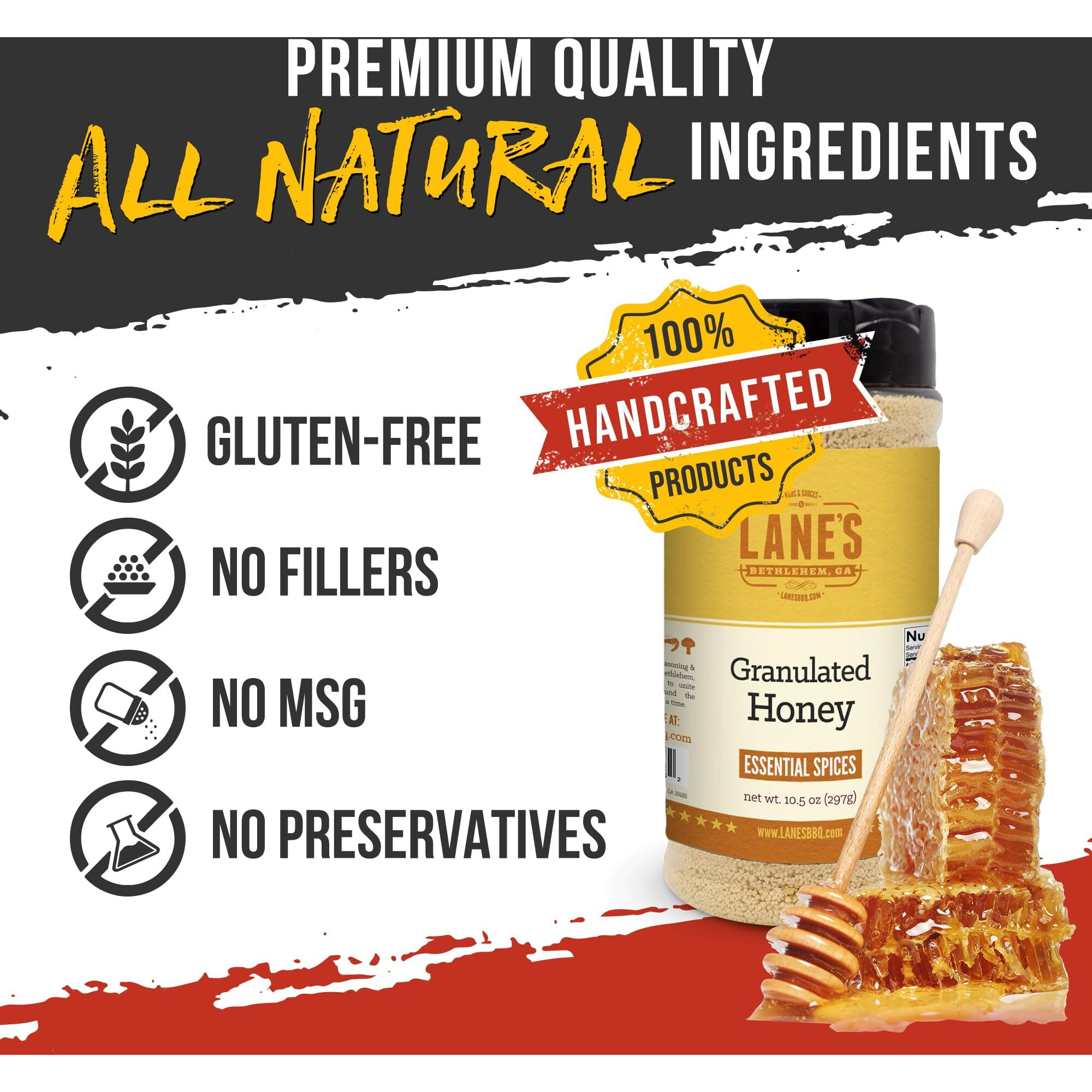 Lane's Granulated Honey Seasoning, All-Natural Caramelized Granulated Powdered Honey Dust Blend With Honey Sugar Cane, No Msg, Made In Usa, 10.5 Oz