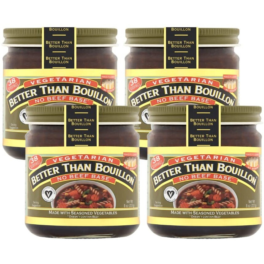 Better Than Bouillon Vegetarian No Beef Base, Made With Seasoned Vegetables, Certified Vegan, Makes 9.5 Quarts Of Broth, 38 Servings 8 Ounce (Pack Of 4)