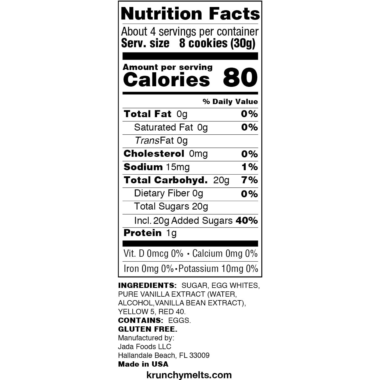 Krunchy Melts Original Meringue Cookies | Rainbow Vanilla Flavor | Only 80 Calories Per Serving | Fat Free, Gluten Free, Dairy Free (4 Oz)