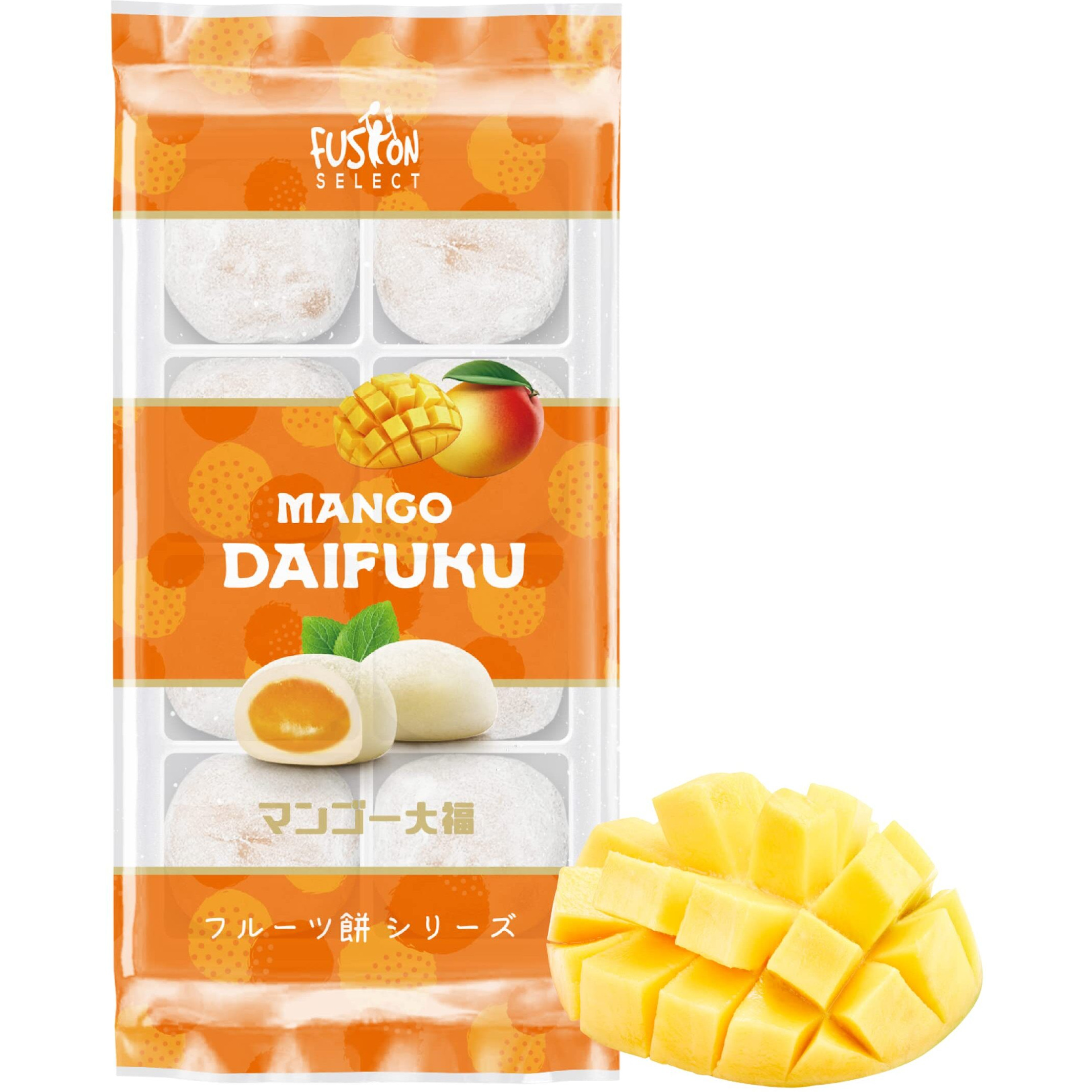 Fusion Select Japanese Mochi Fruit Daifuku Japanese Desert Sweet Rice Cake Fruit Mochi Daifuku 240G/ 8.46Oz (Mango Flavor, 8.46 Ounce)