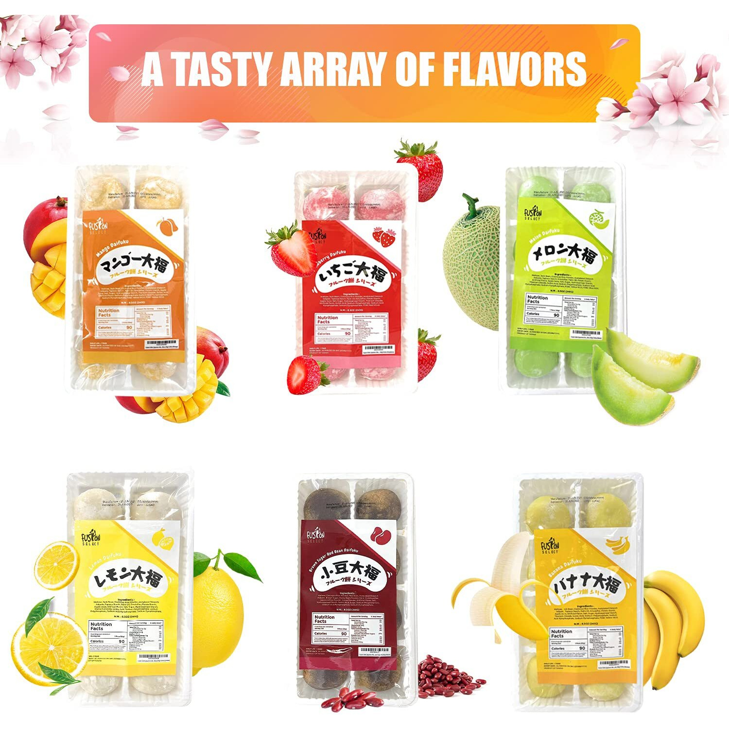 Fusion Select Japanese Mochi Fruit Daifuku Japanese Desert Sweet Rice Cake Fruit Mochi Daifuku 240G/ 8.46Oz (Mango Flavor, 8.46 Ounce)