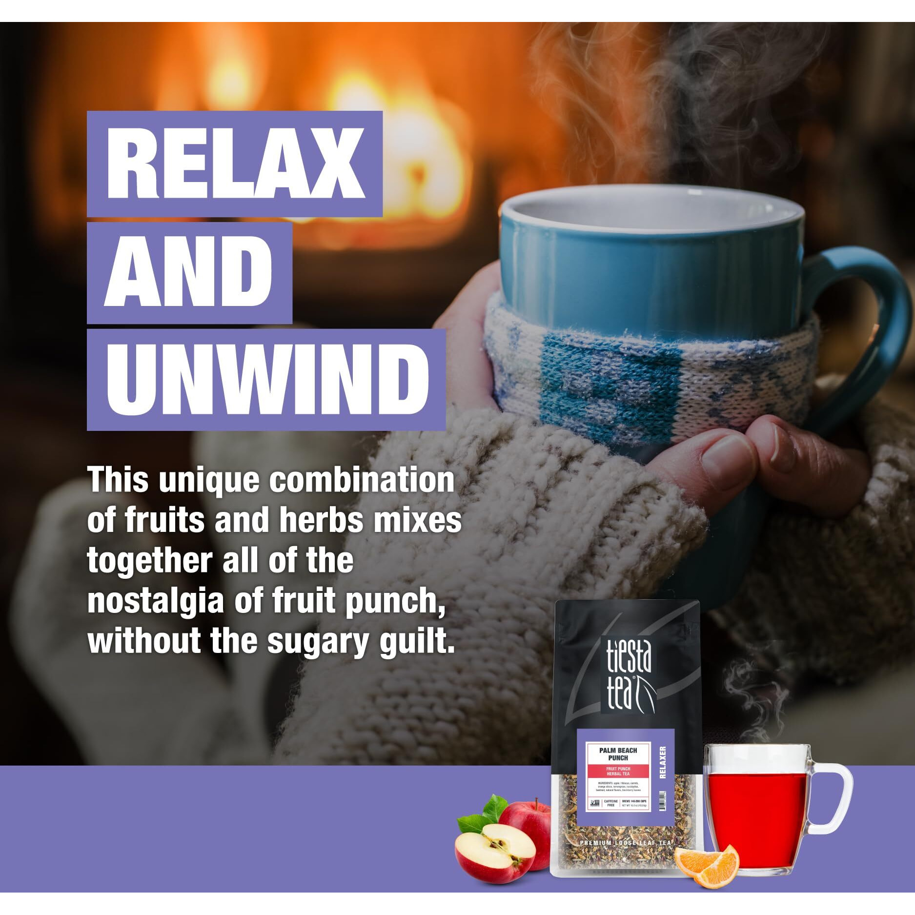 Tiesta Tea - Palm Beach Punch, Fruit Punch Herbal Tea, Premium Loose Leaf Tea Blend, Non-Caffeinated, 200 Cups - 16 Ounce Resealable Bulk Pouch