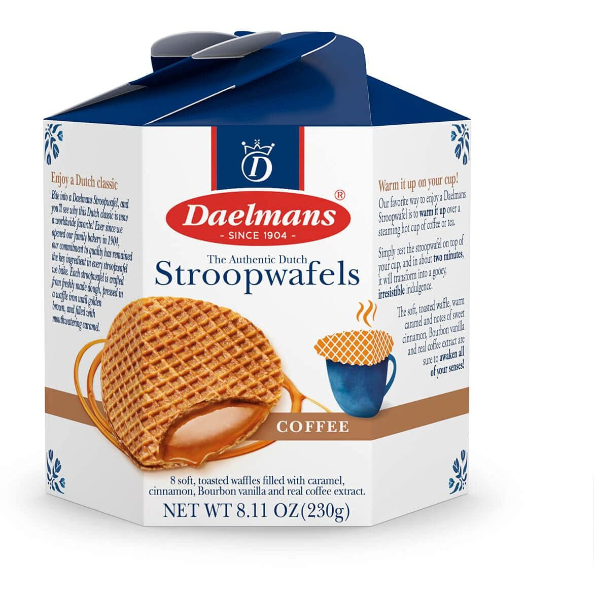 Daelmans Stroopwafels, Dutch Waffles Soft Toasted, Coffee, Office Snack, Kosher Dairy, Authentic Made In Holland, 8 Stroopwafels Per Box, 1 Box, 8.11Oz