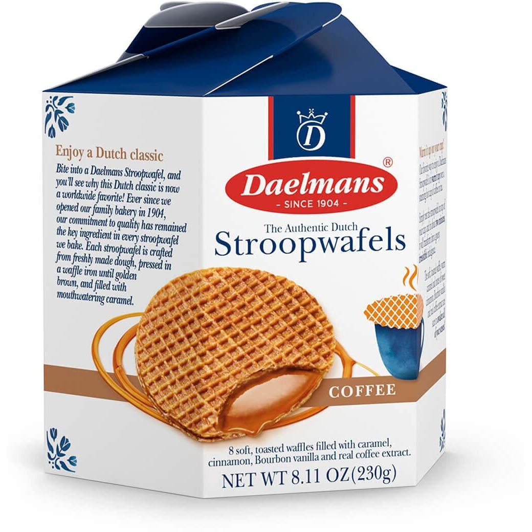 Daelmans Stroopwafels, Dutch Waffles Soft Toasted, Coffee, Office Snack, Kosher Dairy, Authentic Made In Holland, 8 Stroopwafels Per Box, 1 Box, 8.11Oz