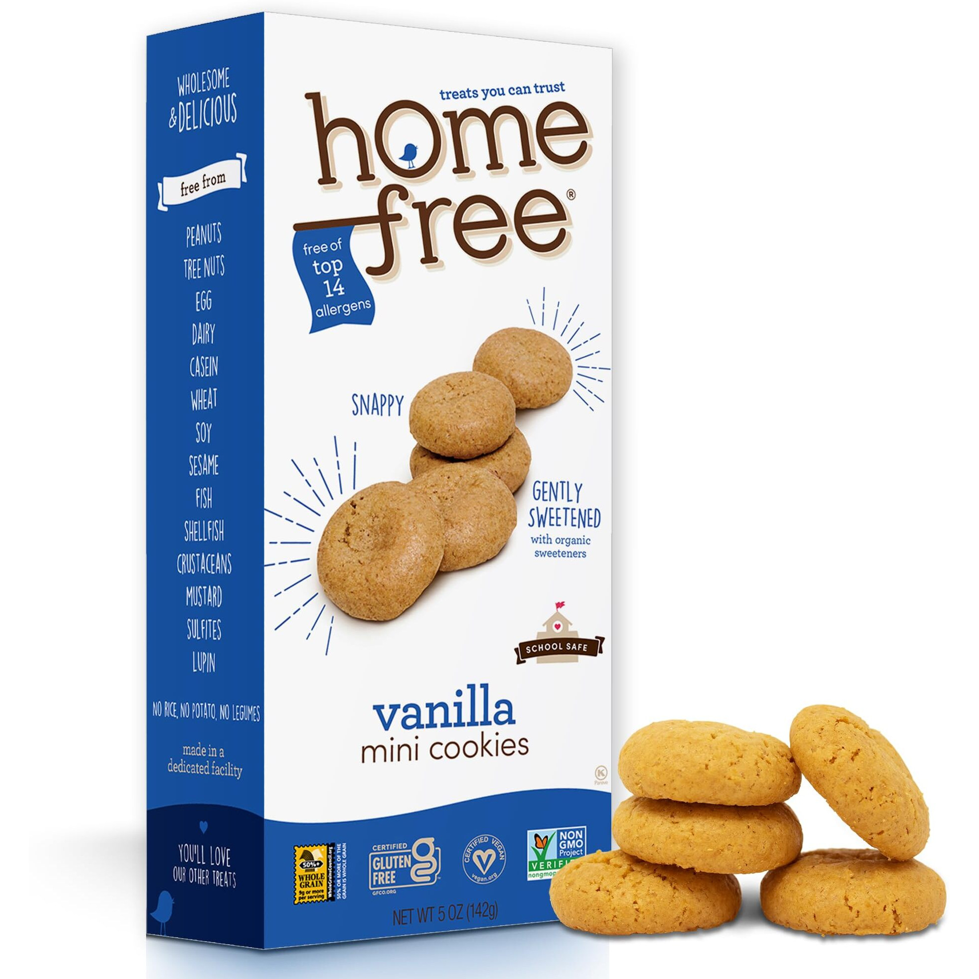Homefree Mini Vanilla Cookies, Gluten Free, Nut Free, Vegan, School Safe And Allergy Friendly Snack, 5 Oz. Box (Pack Of 1)