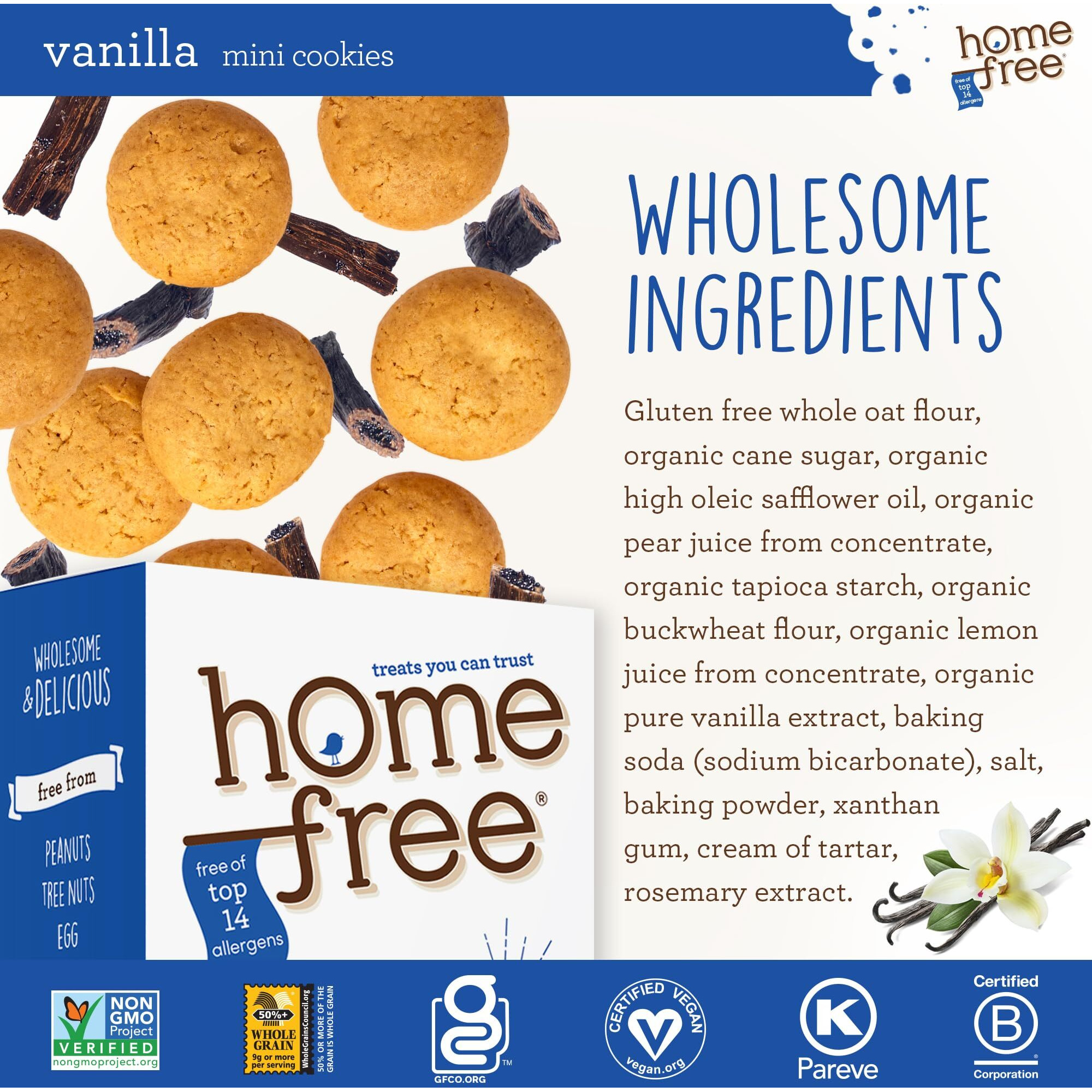 Homefree Mini Vanilla Cookies, Gluten Free, Nut Free, Vegan, School Safe And Allergy Friendly Snack, 5 Oz. Box (Pack Of 1)