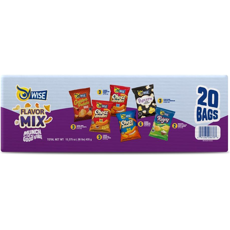 Wise Snacks Flavor Mix Variety Pack (20 Count), Gluten Free, Snack Size Chips Bulk Box, Perfect For Lunches And Snacks Single Serve Packs