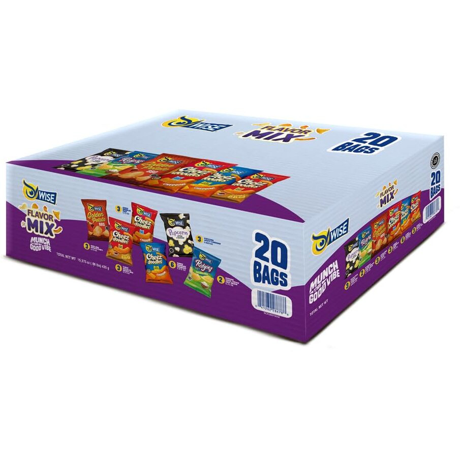 Wise Snacks Flavor Mix Variety Pack (20 Count), Gluten Free, Snack Size Chips Bulk Box, Perfect For Lunches And Snacks Single Serve Packs