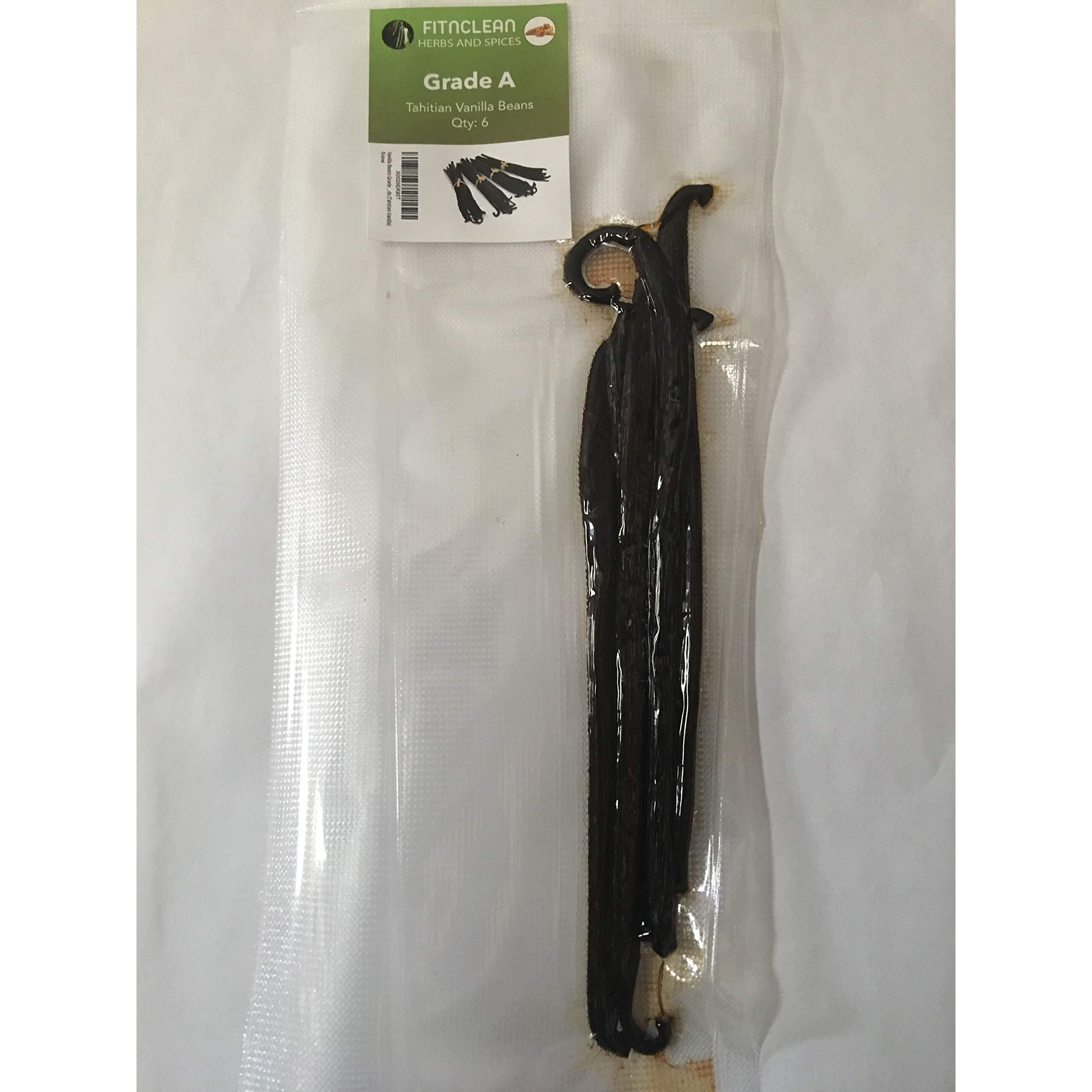 Vanilla Beans Tahitian Grade A Gourmet For Extract, Cooking And Baking 6""-7"" (6 Ea) By Fitnclean Vanilla| Fresh Non-Gmo Natural Raw