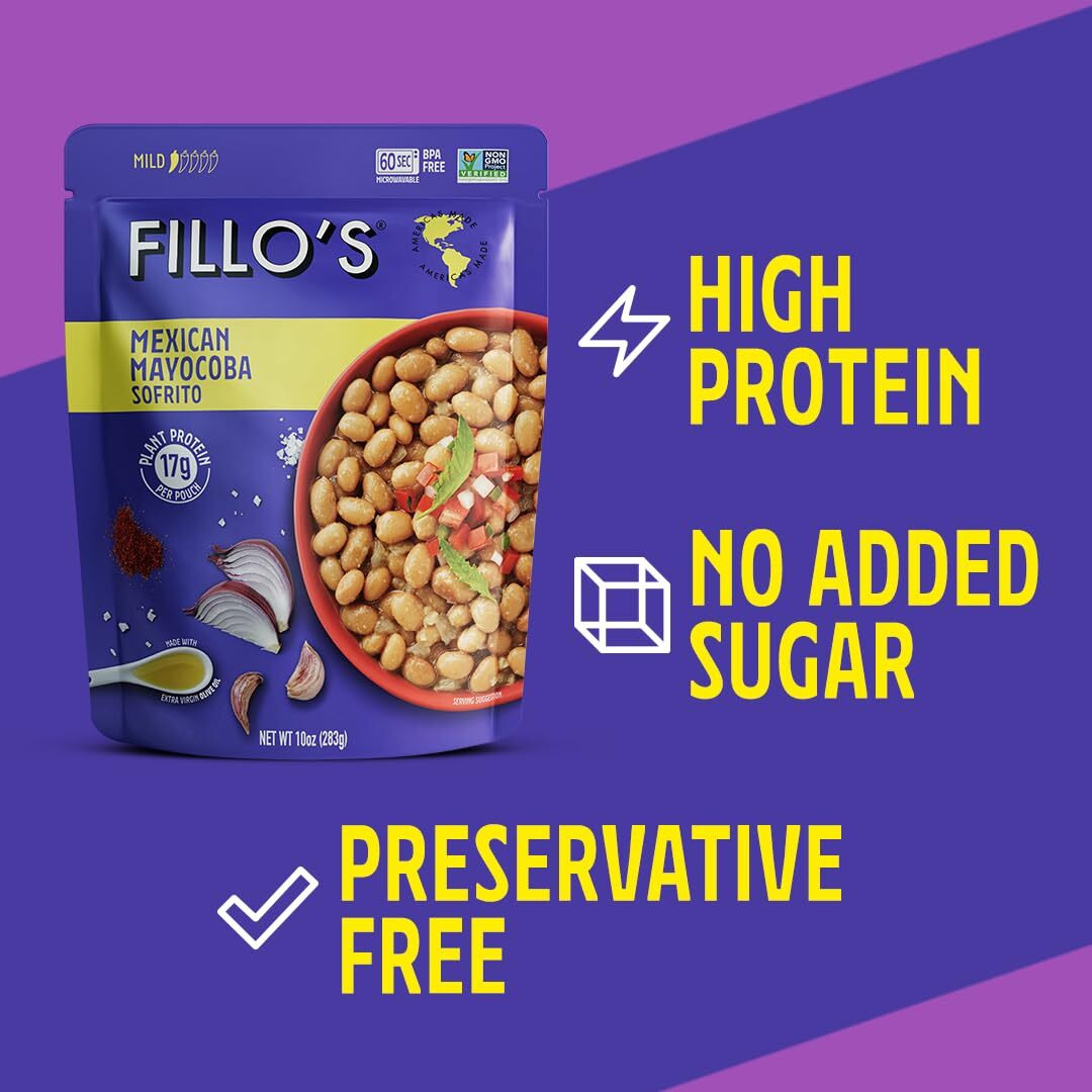 Fillo's Mexican Mayocoba Beans - Ready To Eat Beans, Gluten-Free, Preservative-Free, Microwavable, Non-Gmo, Vegan Friendly, Plant Protein, 10 Oz Pk Of 6