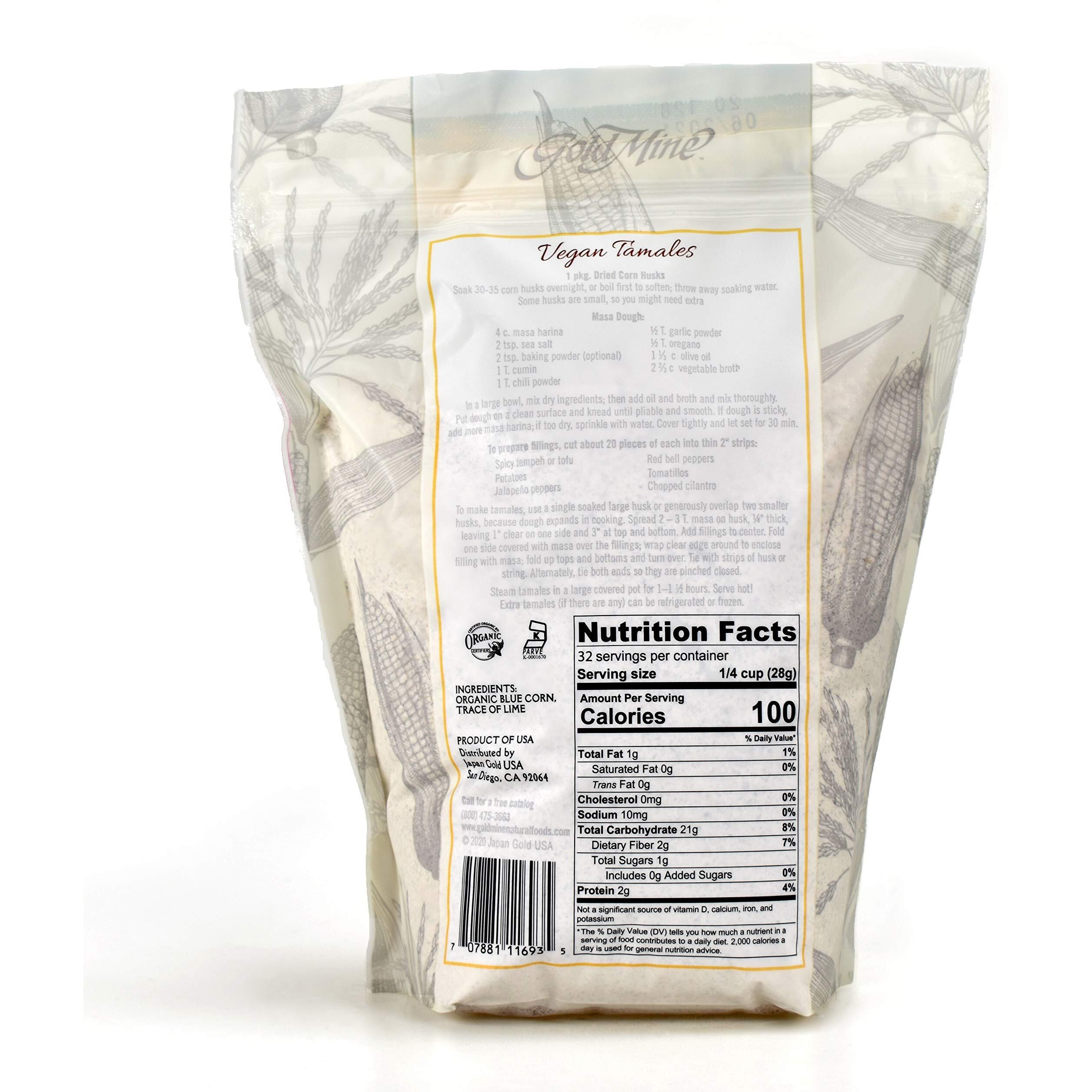Gold Mine Blue Corn Masa Harina - Usda Organic - Macrobiotic, Vegan, Kosher And Gluten Free Flour For Healthy Mexican Dishes - 2 Lbs