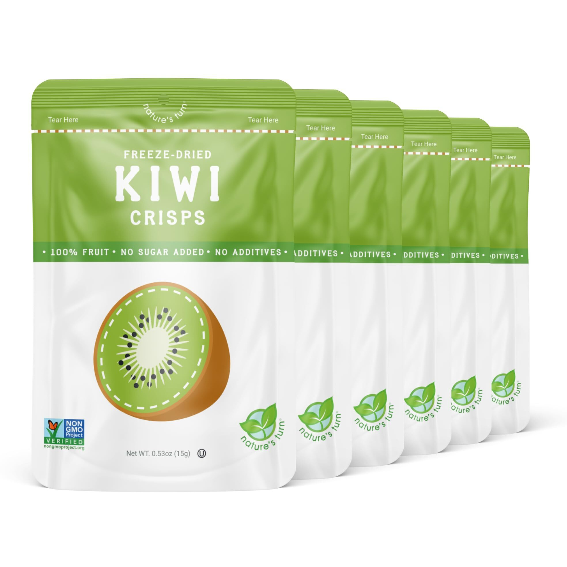 Natures Turn Freeze-Dried Fruit Snacks, Sour Kiwi Crisps, Pack Of 6 (0.53 Oz Each)
