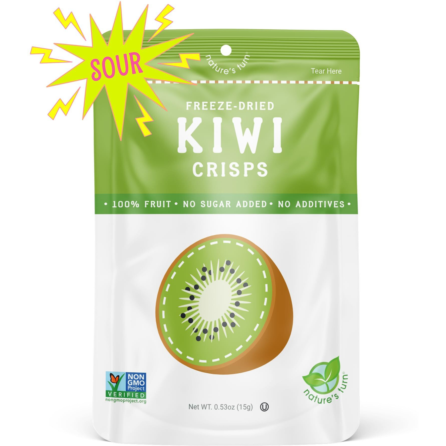 Natures Turn Freeze-Dried Fruit Snacks, Sour Kiwi Crisps, Pack Of 6 (0.53 Oz Each)