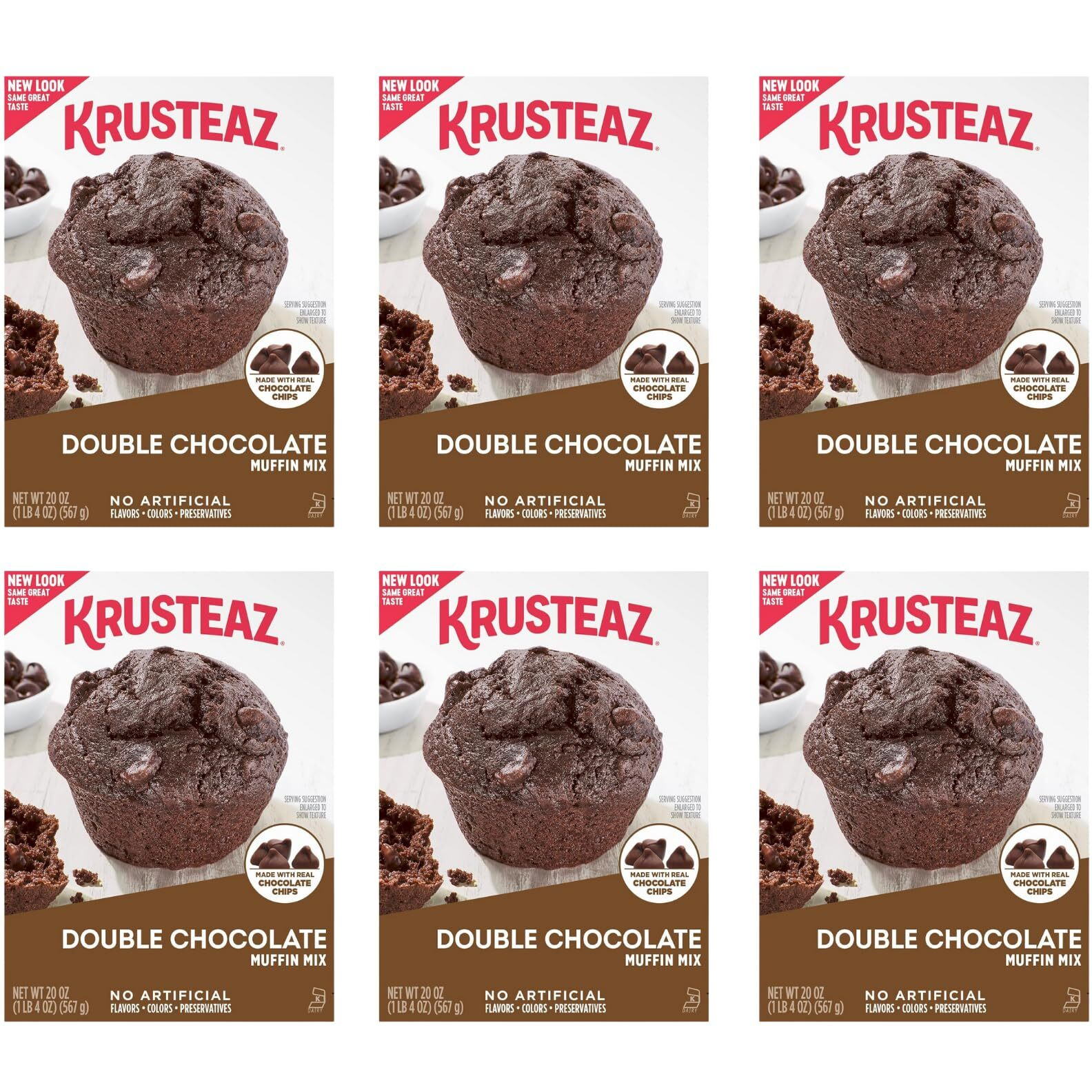 Krusteaz Muffin Mix, Double Chocolate Muffin Mix, Made With Real Chocolate Chips & No Artificial Flavors, Colors Or Preservatives, 20 Oz Box (Pack Of 6)