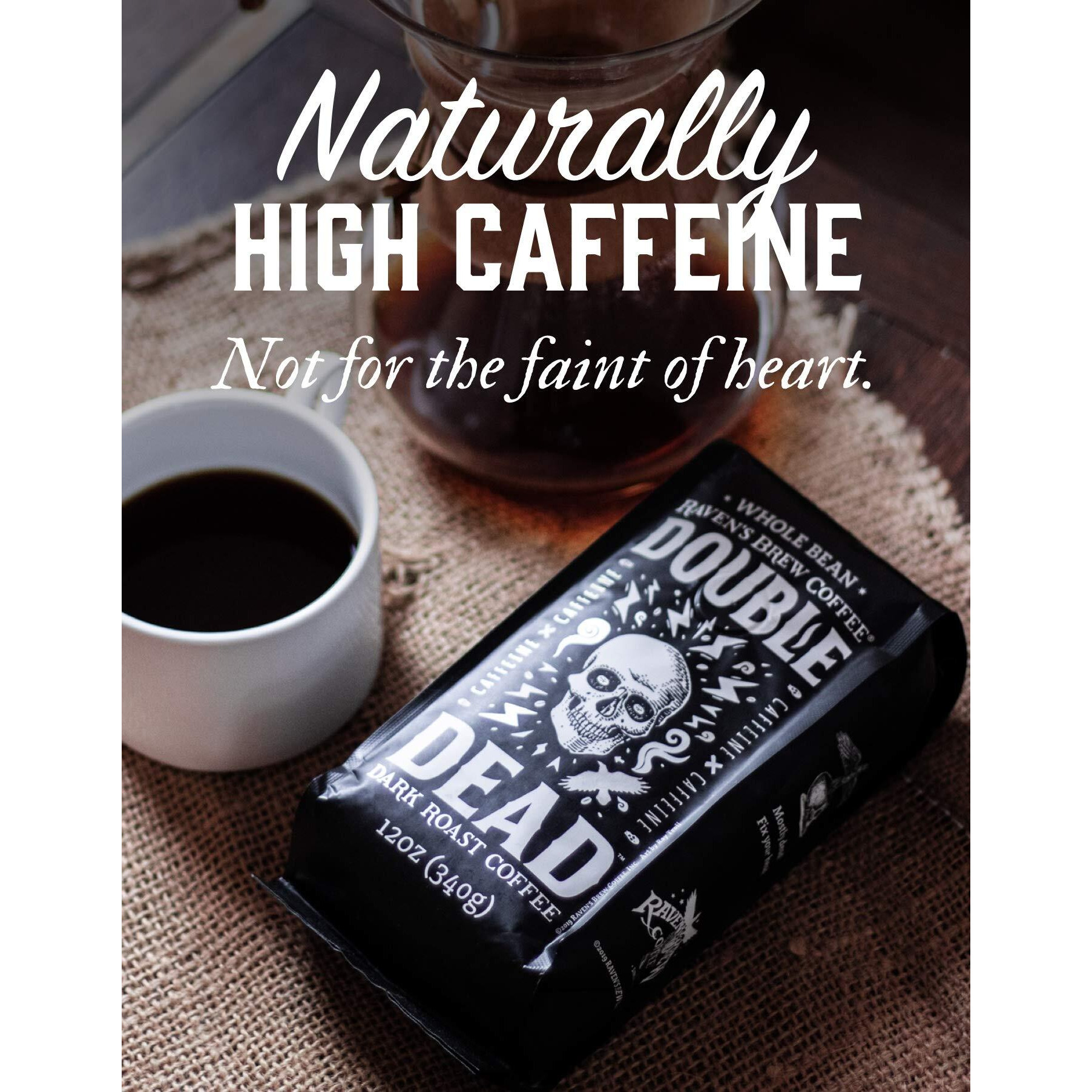 Ravens Brew Coffee - Double Dead - Dark Roast, Naturally High Caffeine (Ground, 2 Lb)