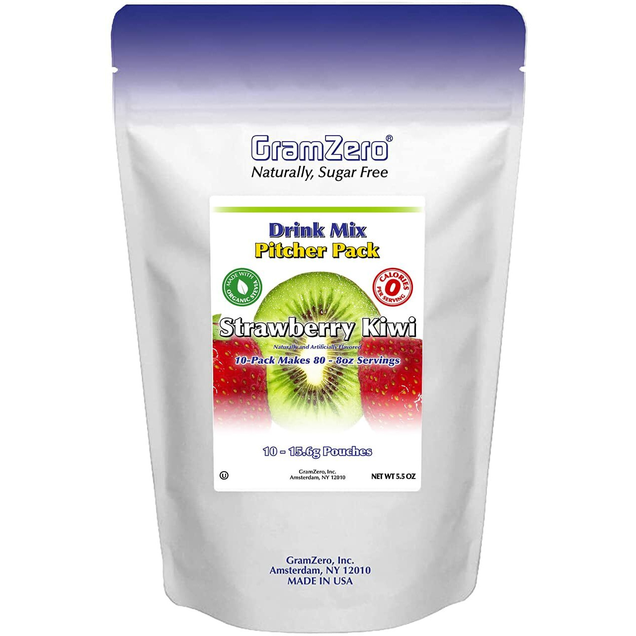 Gramzero Strawberry Kiwi, Sugar Free Drink Mix, Pitcher Pack, Great For Nutrition Club Loaded Tea, Zero Calorie, Stevia Sweetened