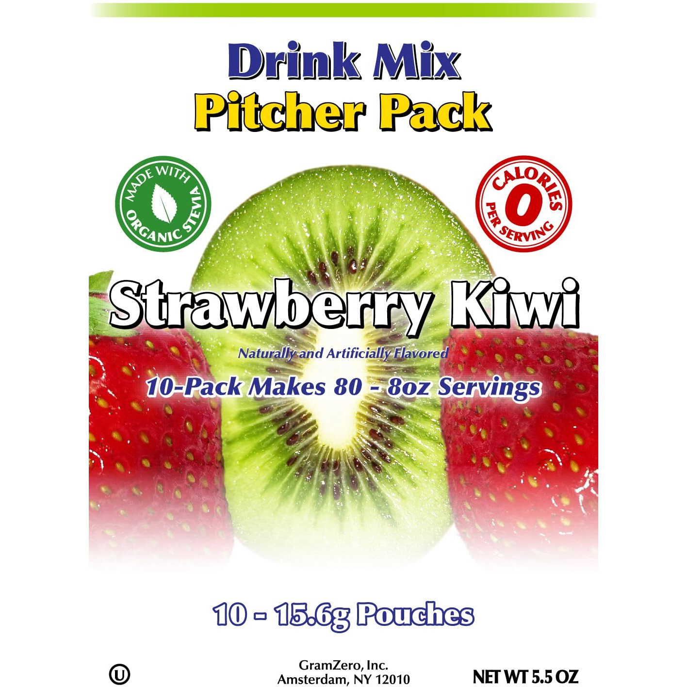 Gramzero Strawberry Kiwi, Sugar Free Drink Mix, Pitcher Pack, Great For Nutrition Club Loaded Tea, Zero Calorie, Stevia Sweetened