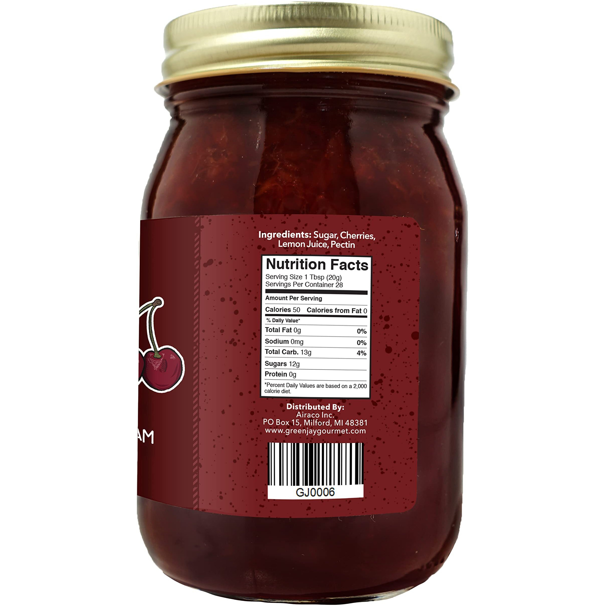 Green Jay Gourmet Classic Jam Collection - Cherry, Blackberry, & Strawberry Jam - All-Natural Fruit Jam Bundle - Vegan, Gluten-Free Jam - No Preservatives Or Corn Syrup - Made In Usa - 3 X 20 Ounces