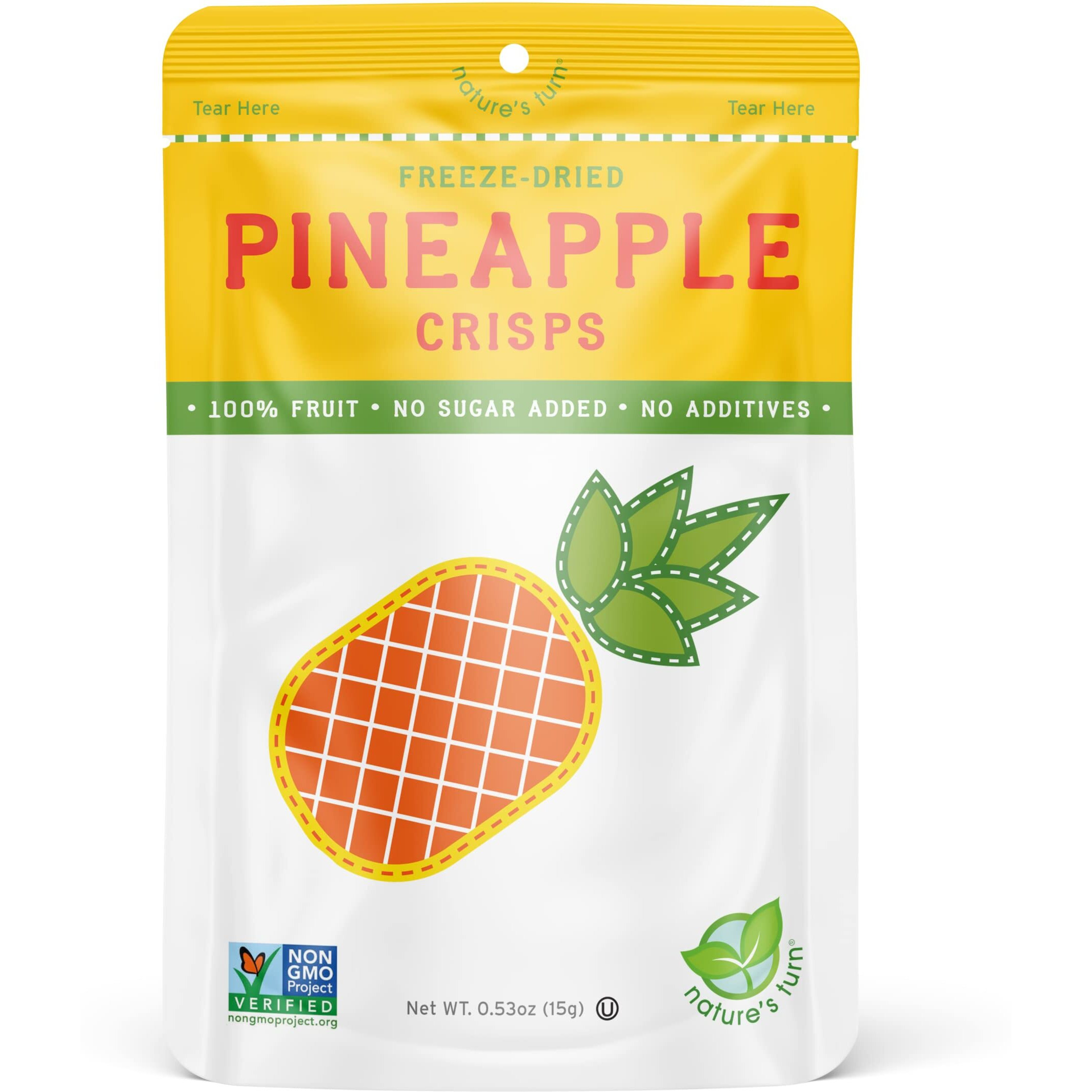 Natures Turn Freeze-Dried Fruit Snacks, Pineapple Crisps, Pack Of 12 (0.53 Oz Each)