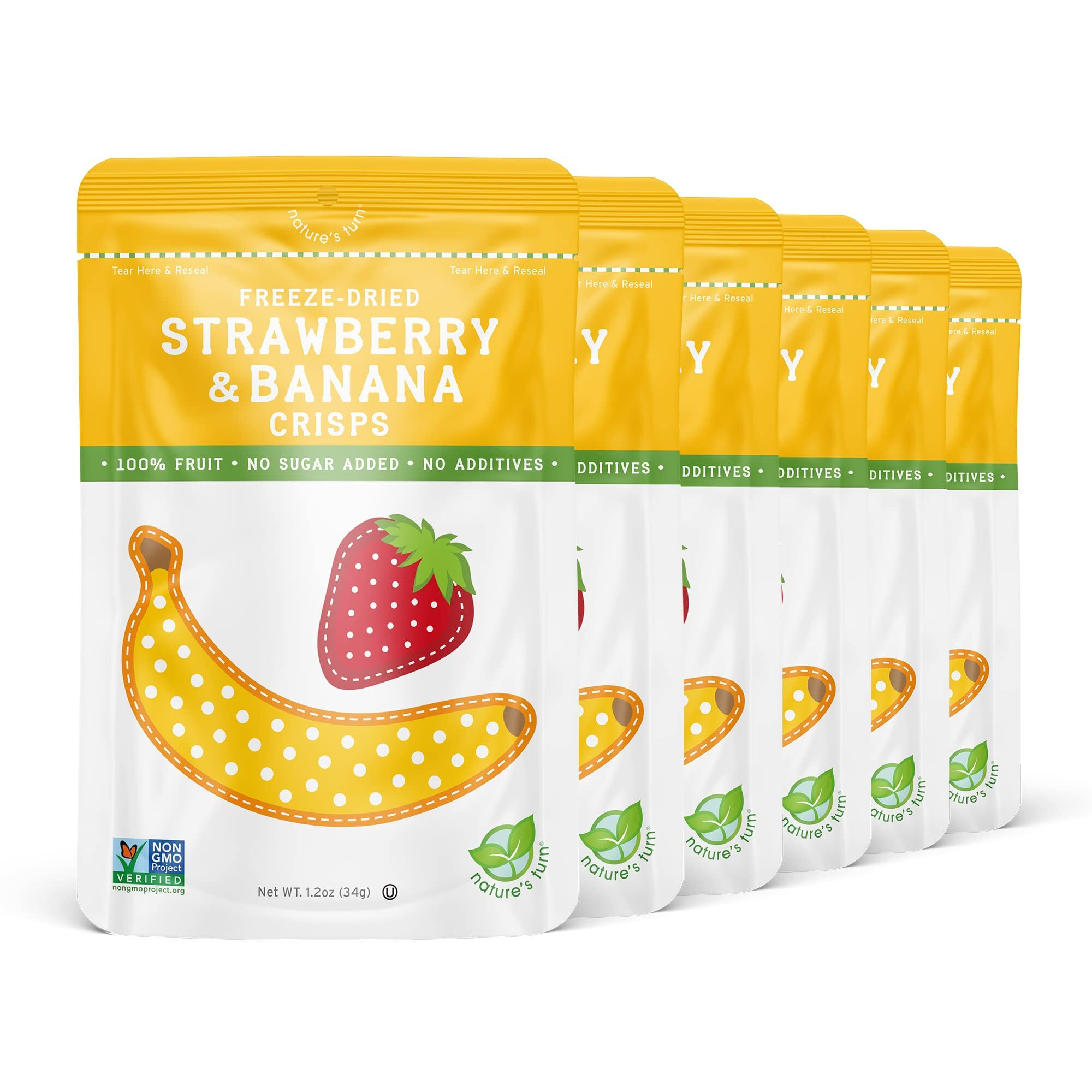 Nature's Turn Freeze-Dried Fruit Snacks, Strawberry Banana Crisps, Pack Of 6 (1.2 Oz Each)