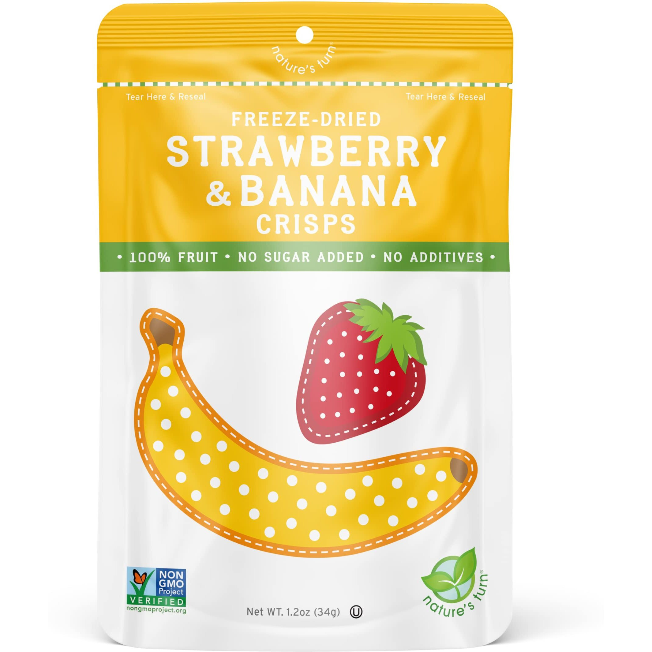 Nature's Turn Freeze-Dried Fruit Snacks, Strawberry Banana Crisps, Pack Of 6 (1.2 Oz Each)