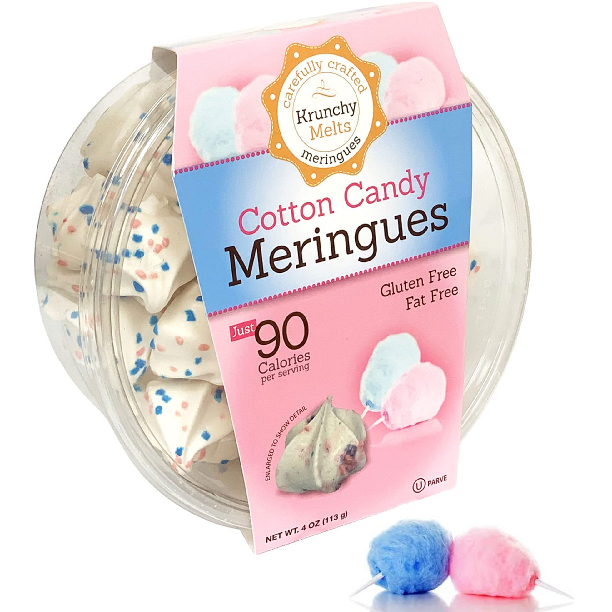 Krunchy Melts Original Meringue Cookies | Cotton Candy Flavor | Only 90 Calories Per Serving | Fat Free, Gluten Free, Dairy Free (4 Oz)