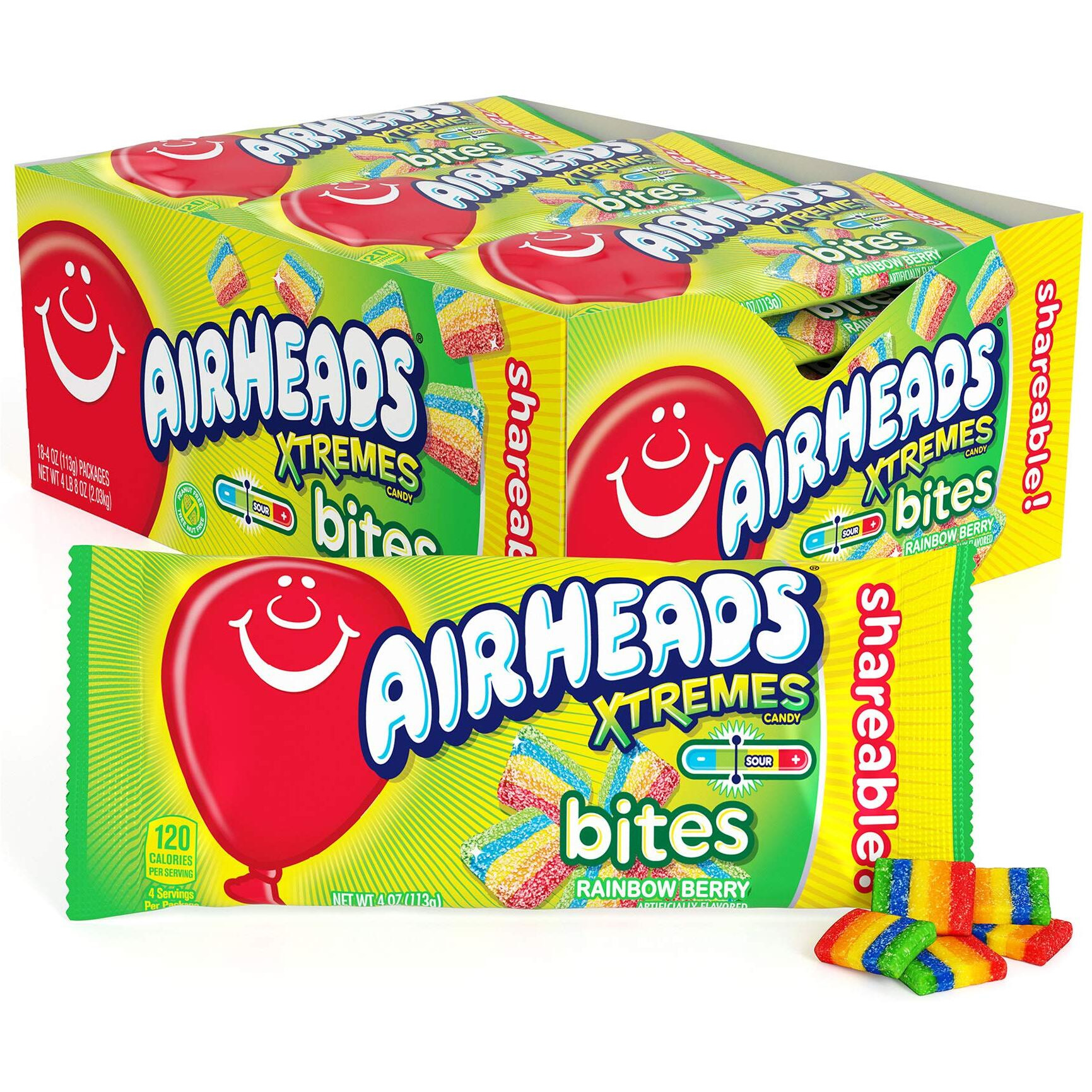 Airheads Xtremes Bites, Halloween Trick Or Treat Sweetly Sour Candy, Rainbow Berry, Non-Melting, Bulk Party Bag, 4 Oz (Pack Of 18)