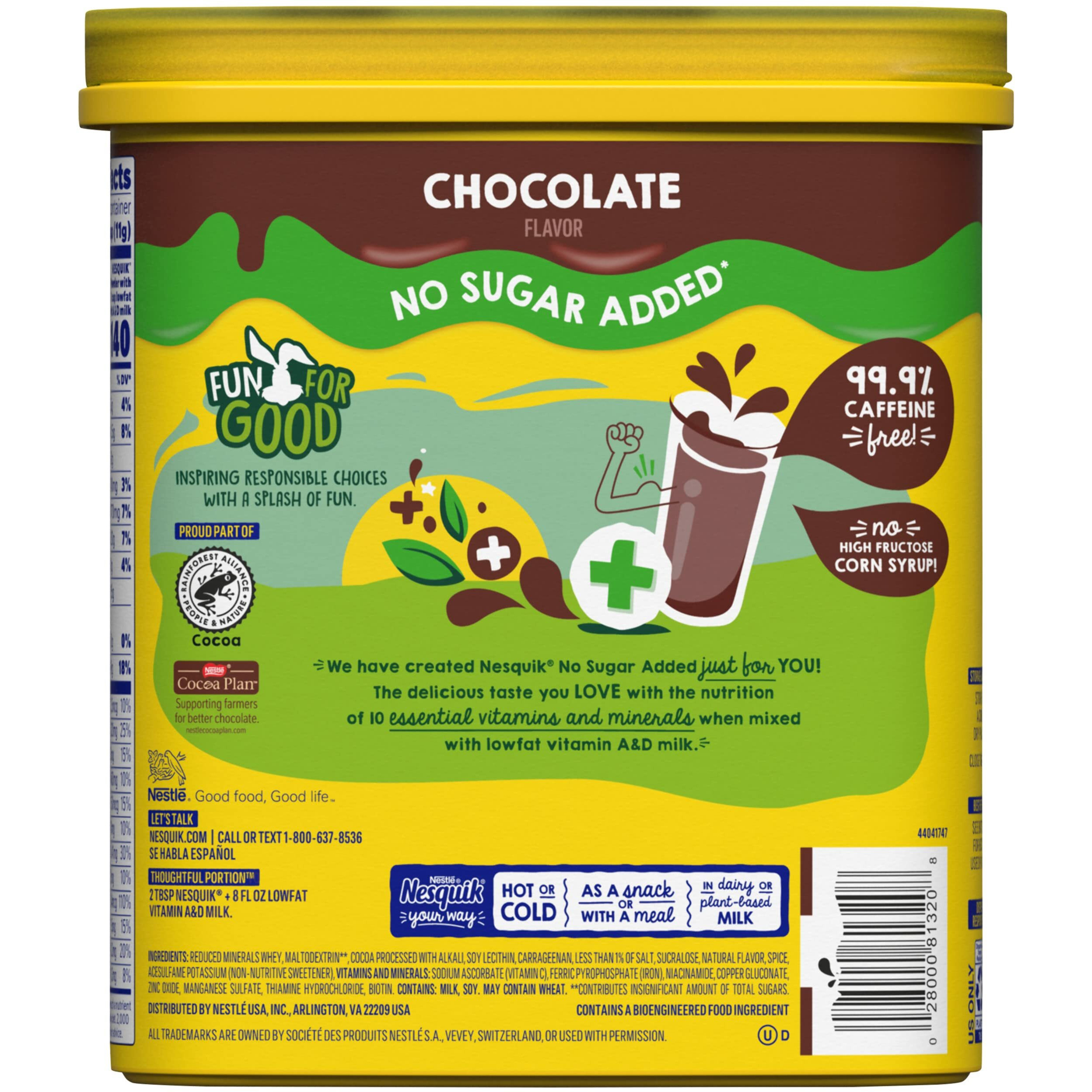 Nestle Nesquik No Sugar Added Chocolate Powder 16 Ounce (Pack Of 3)